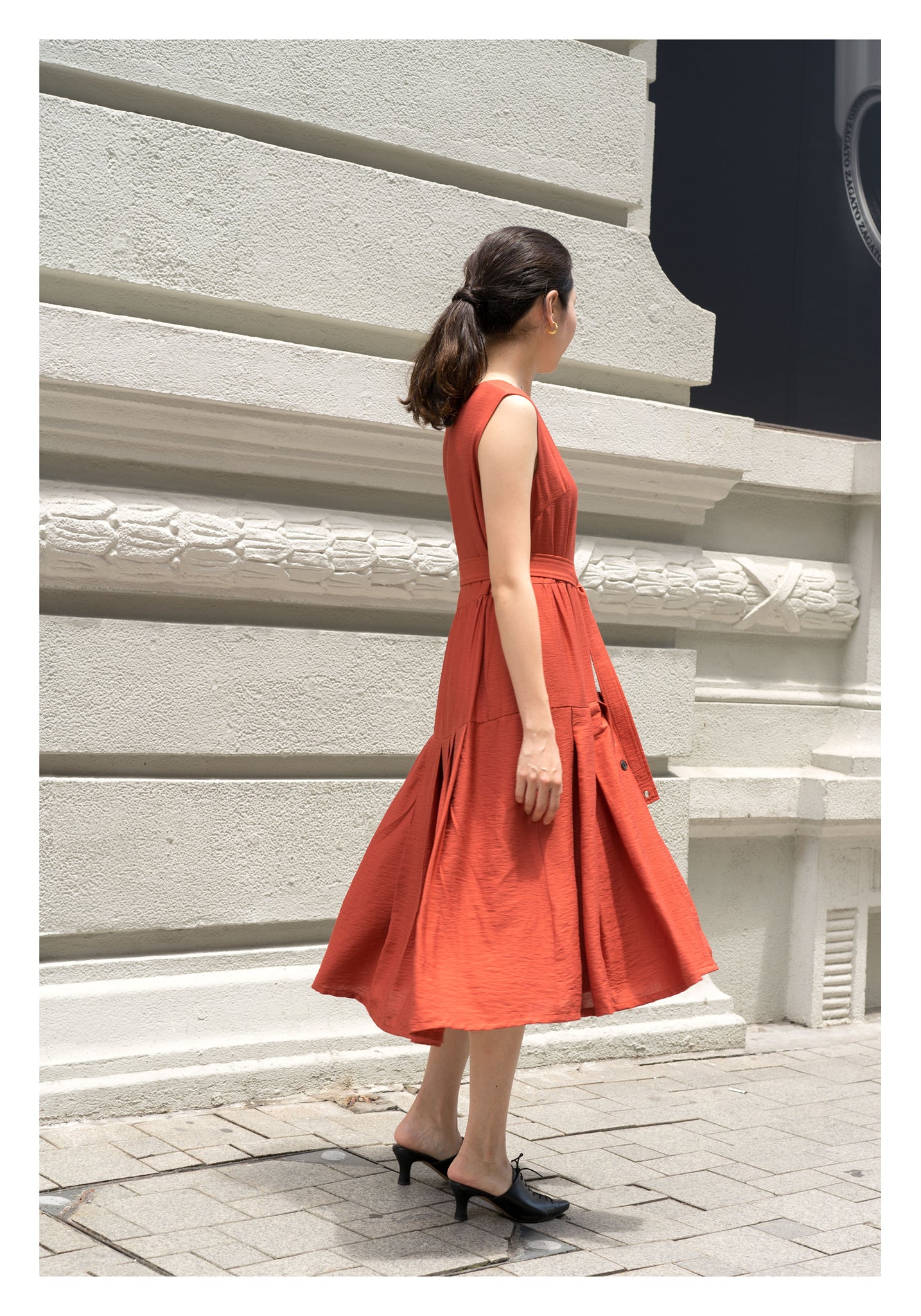 Two Ways Square Neck Button Dress Brick - whoami