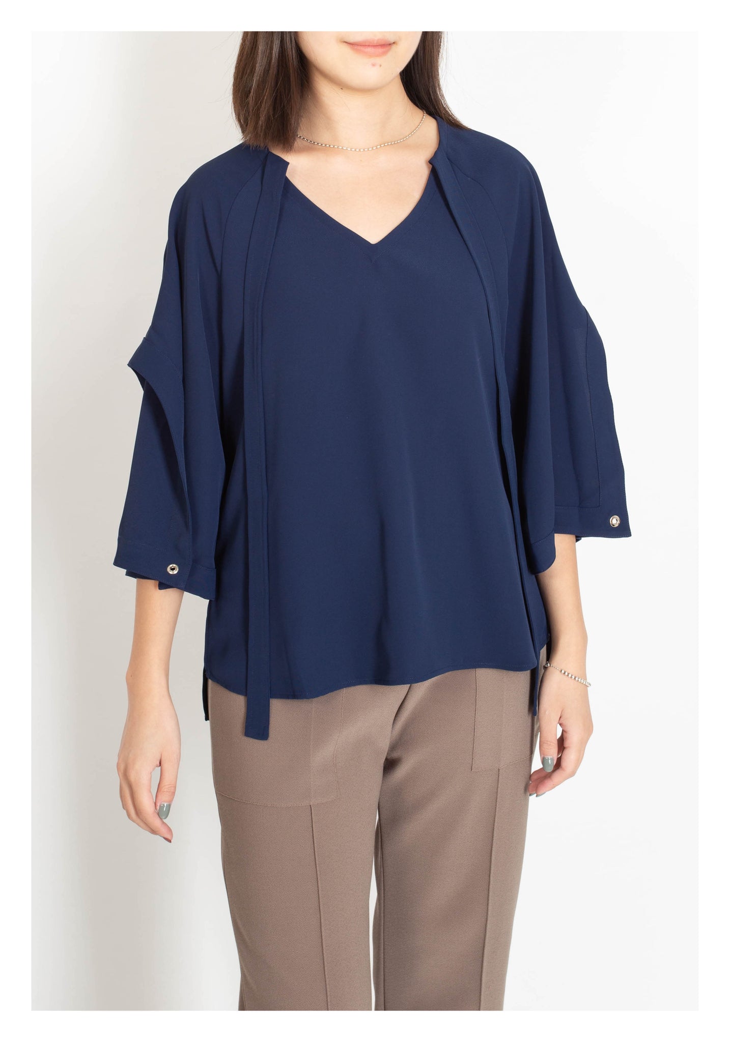 U Sleeve Open Collar Blouse Navy - whoami