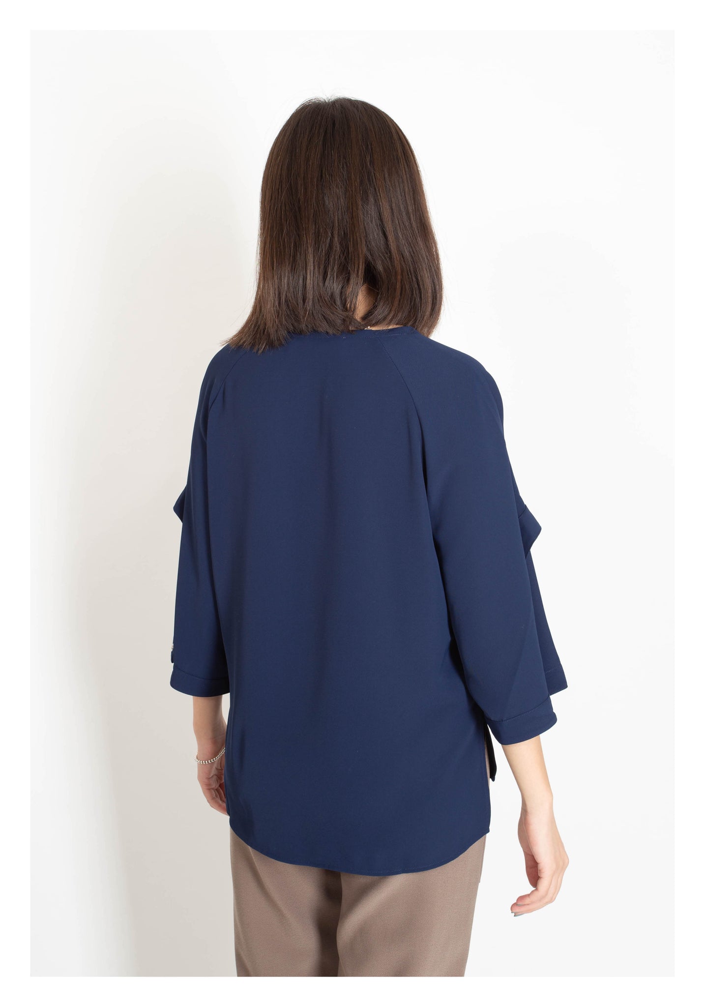 U Sleeve Open Collar Blouse Navy - whoami