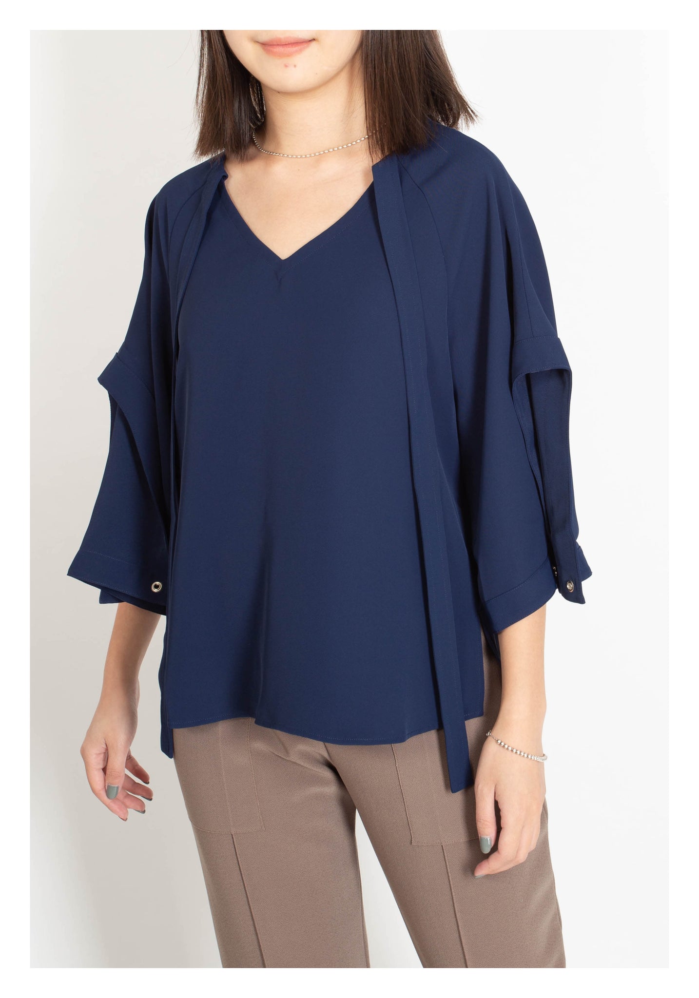 U Sleeve Open Collar Blouse Navy - whoami