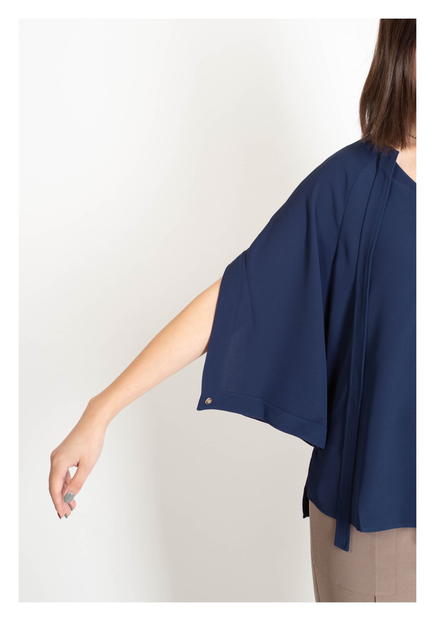 U Sleeve Open Collar Blouse Navy - whoami