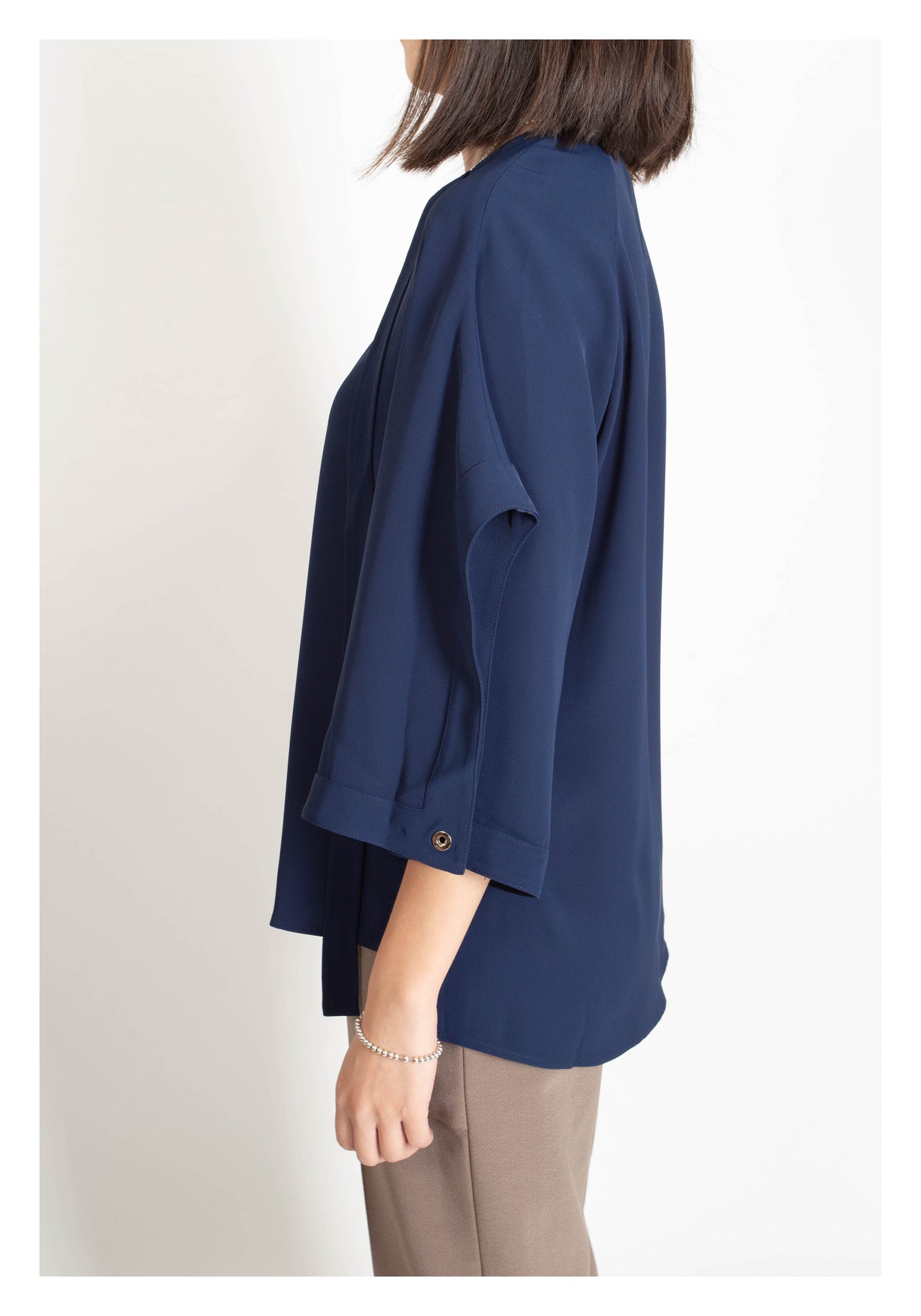 U Sleeve Open Collar Blouse Navy - whoami