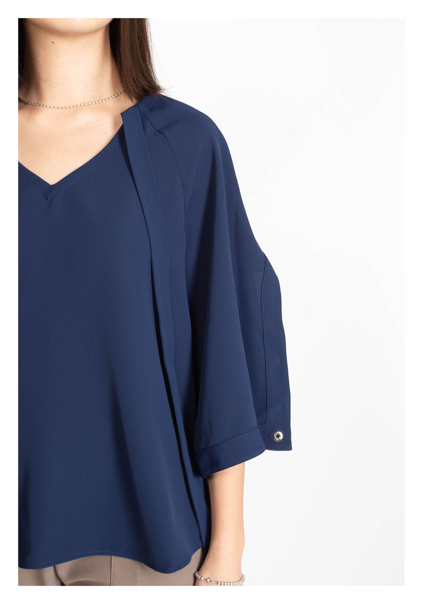 U Sleeve Open Collar Blouse Navy - whoami