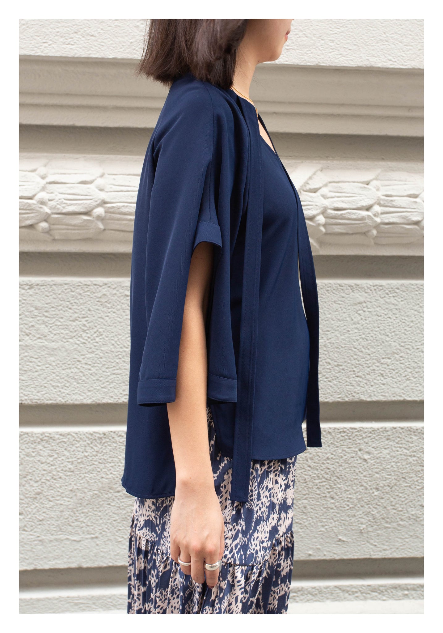 U Sleeve Open Collar Blouse Navy - whoami