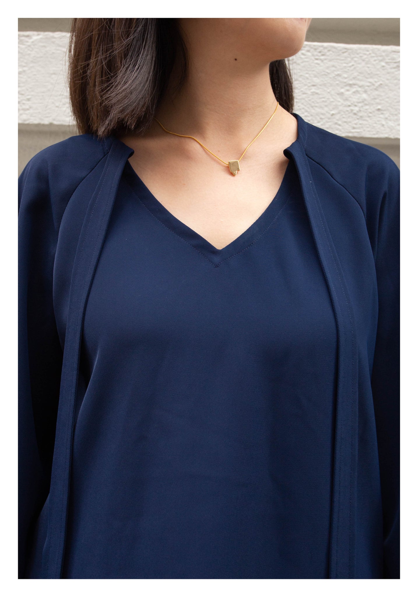 U Sleeve Open Collar Blouse Navy - whoami