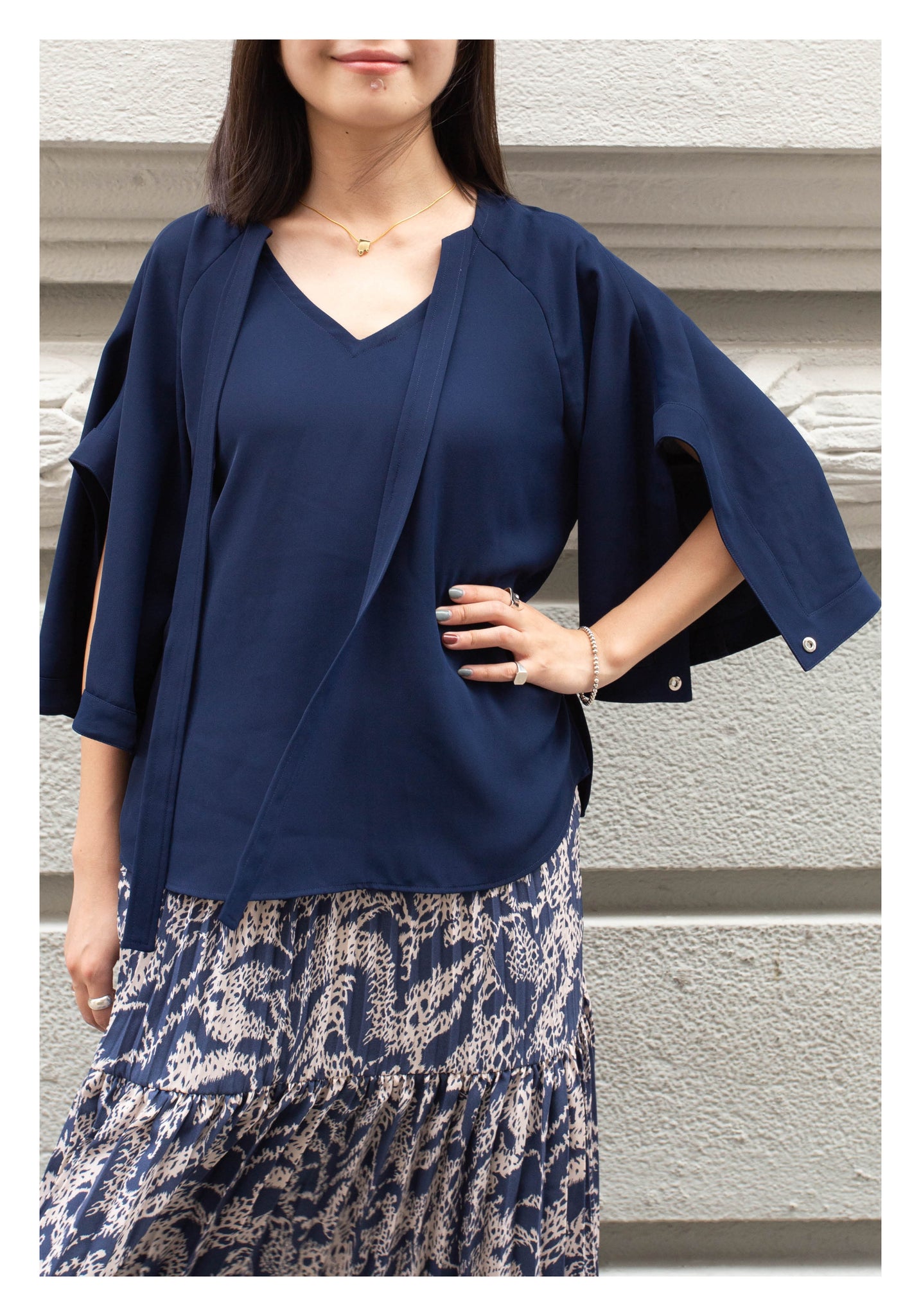 U Sleeve Open Collar Blouse Navy - whoami