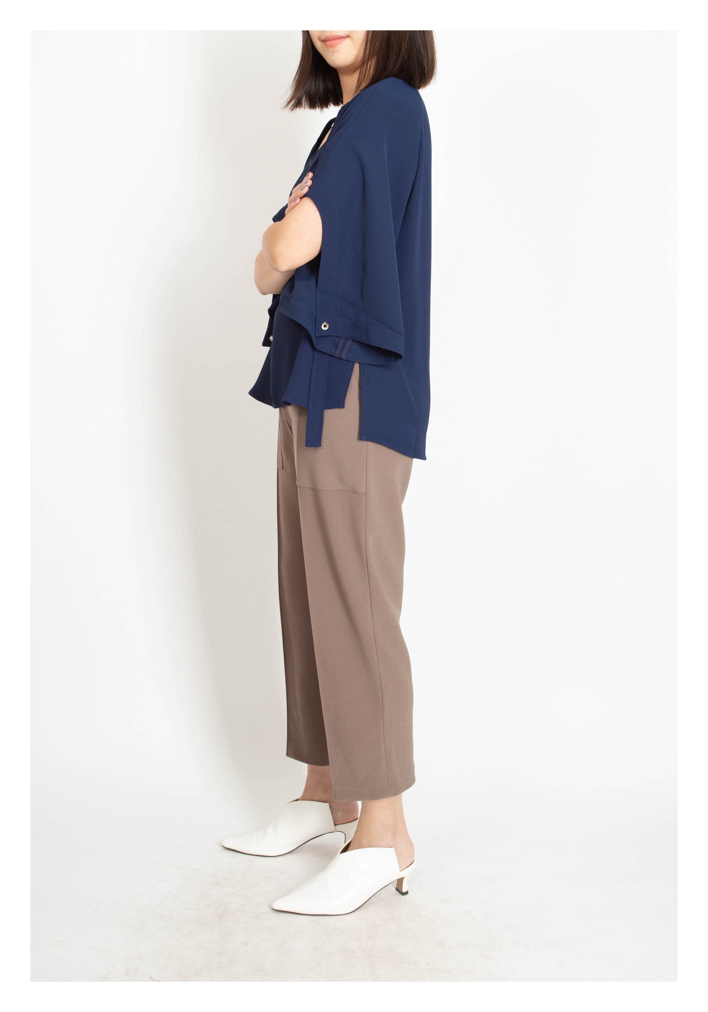 U Sleeve Open Collar Blouse Navy - whoami