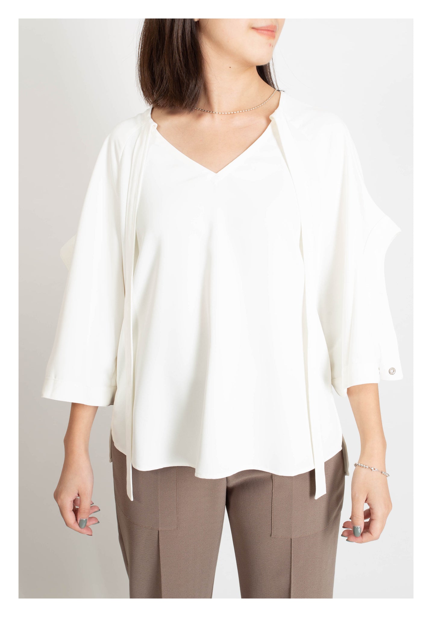 U Sleeve Open Collar Blouse White - whoami