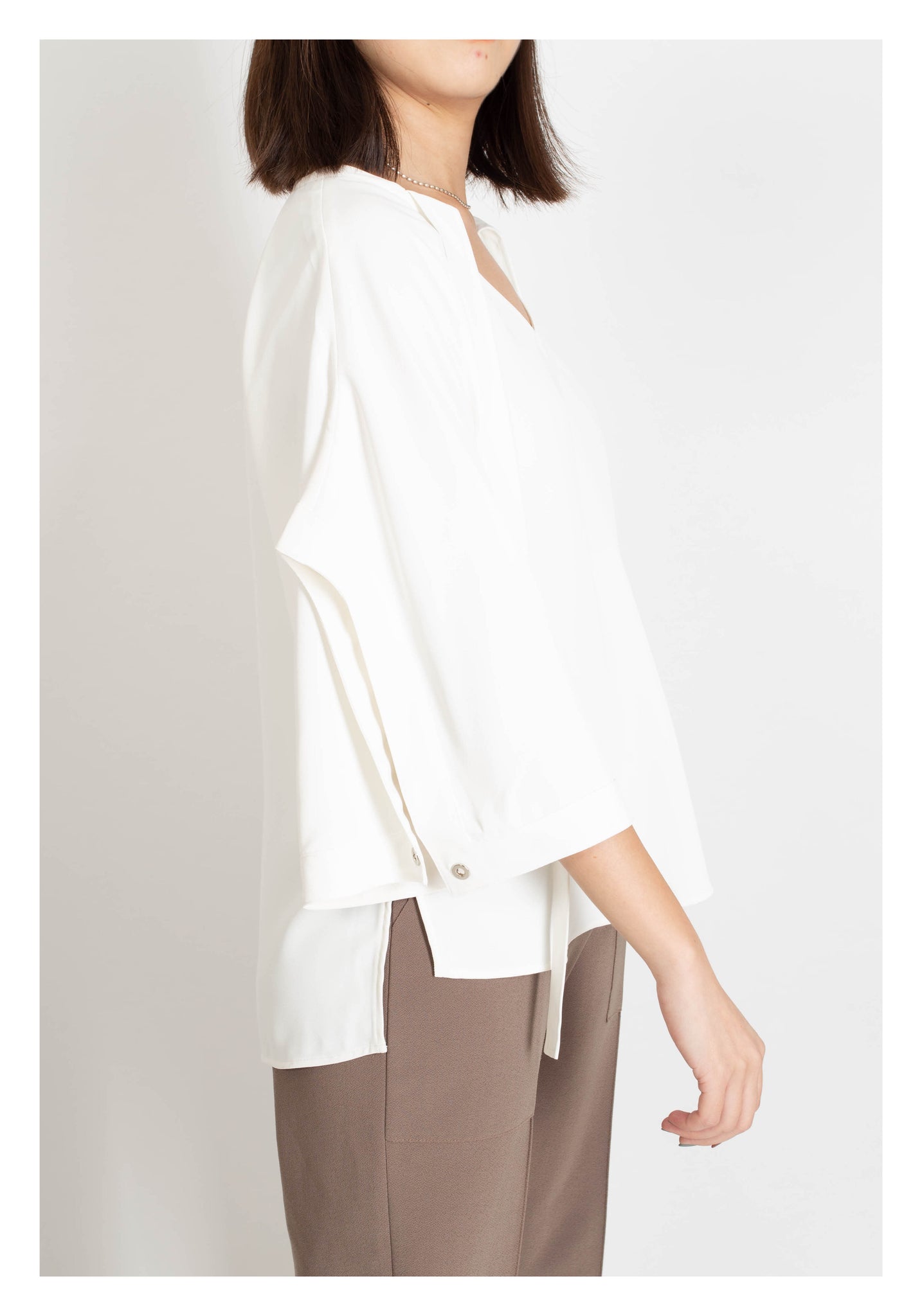 U Sleeve Open Collar Blouse White - whoami