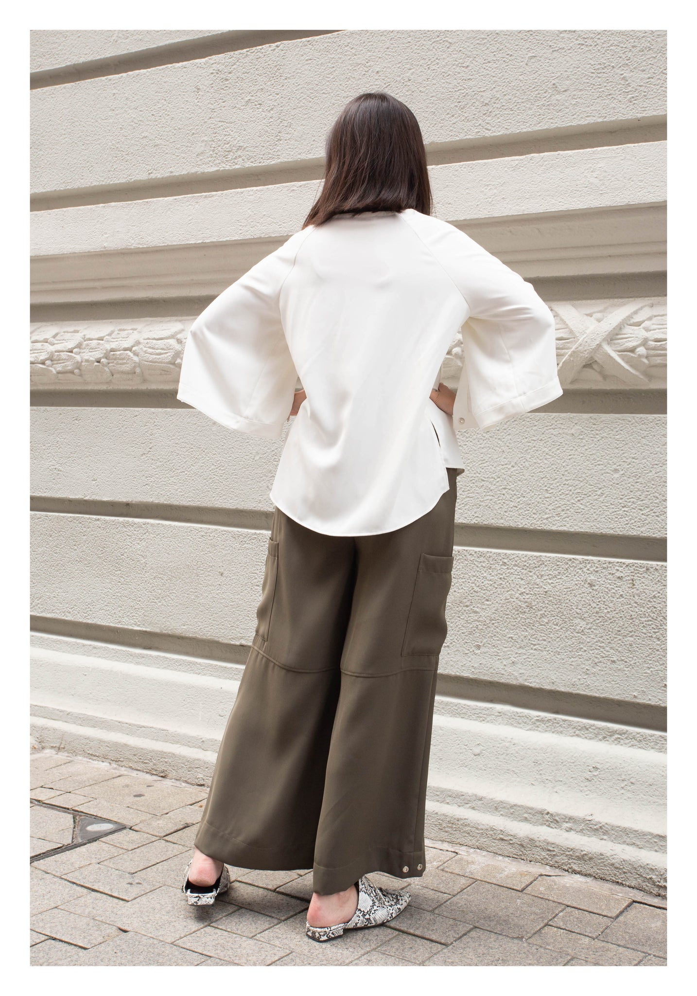 U Sleeve Open Collar Blouse White - whoami