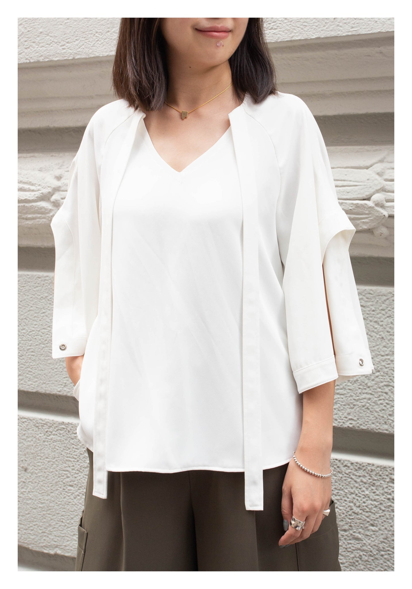 U Sleeve Open Collar Blouse White - whoami