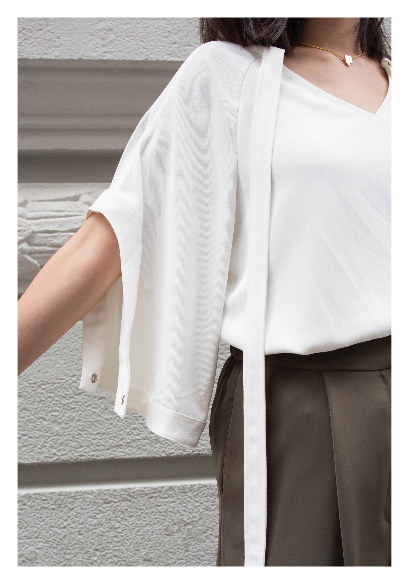 U Sleeve Open Collar Blouse White - whoami