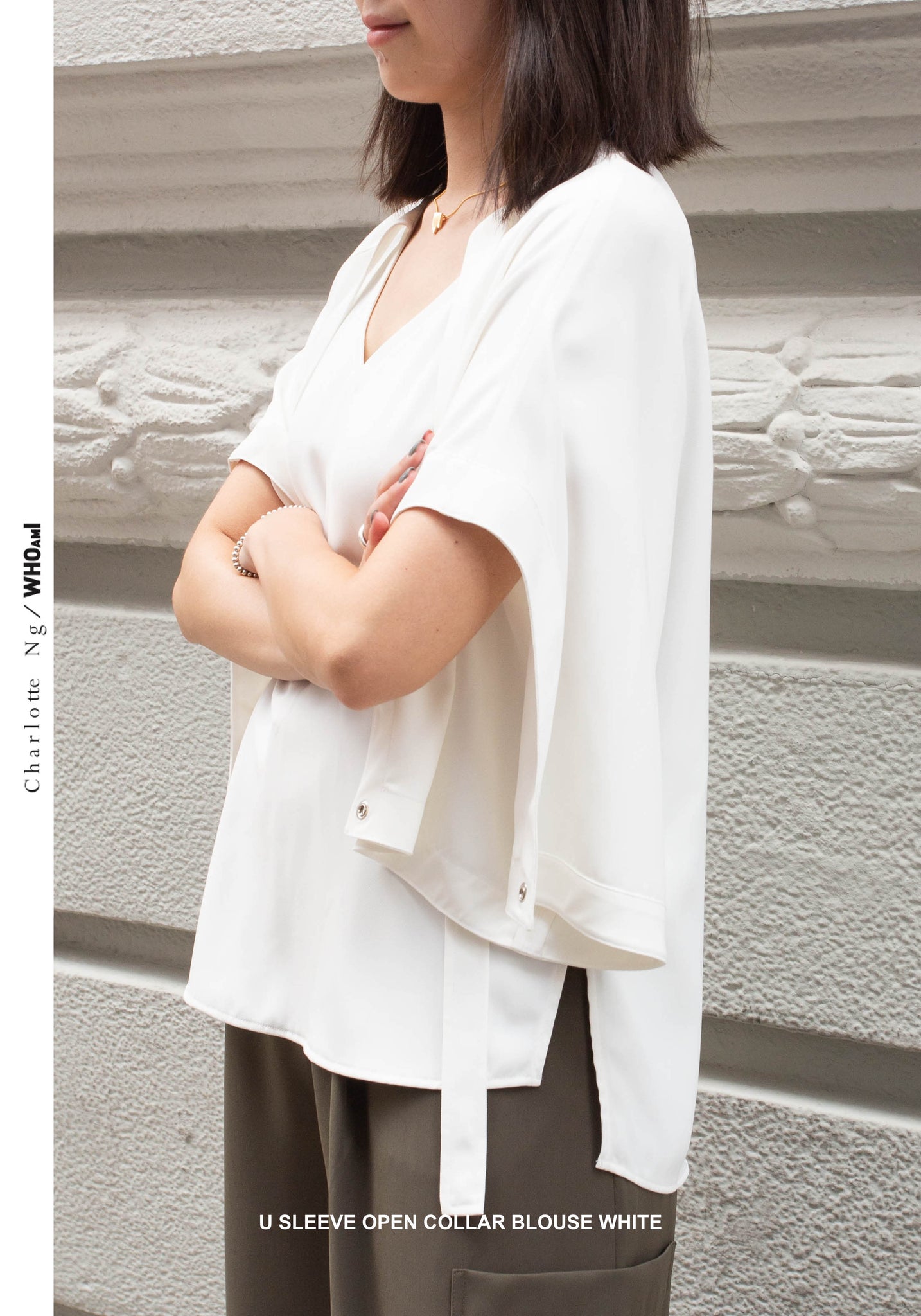 U Sleeve Open Collar Blouse White - whoami