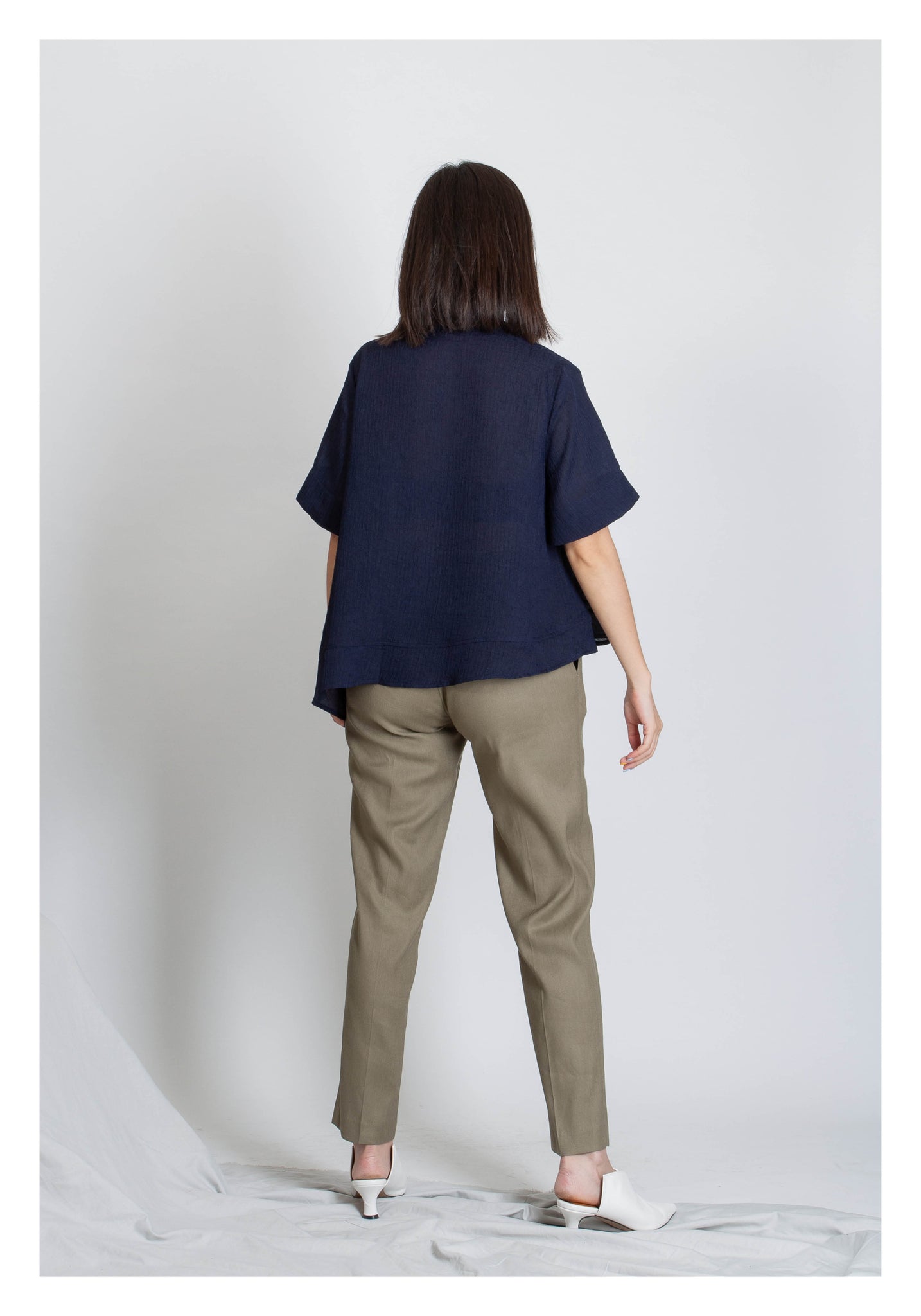 V Neck Side Drape Button Top Navy - whoami