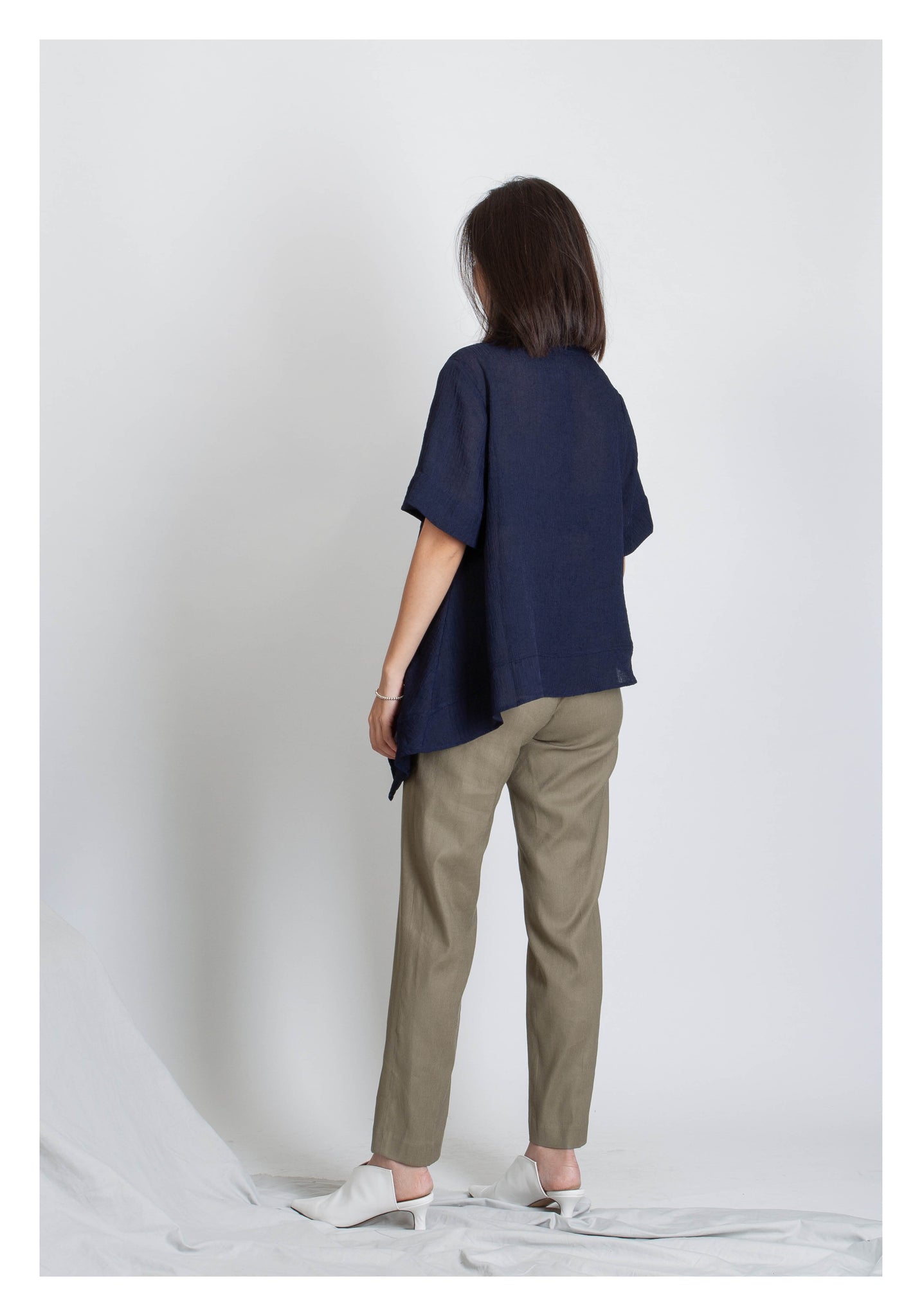 V Neck Side Drape Button Top Navy - whoami