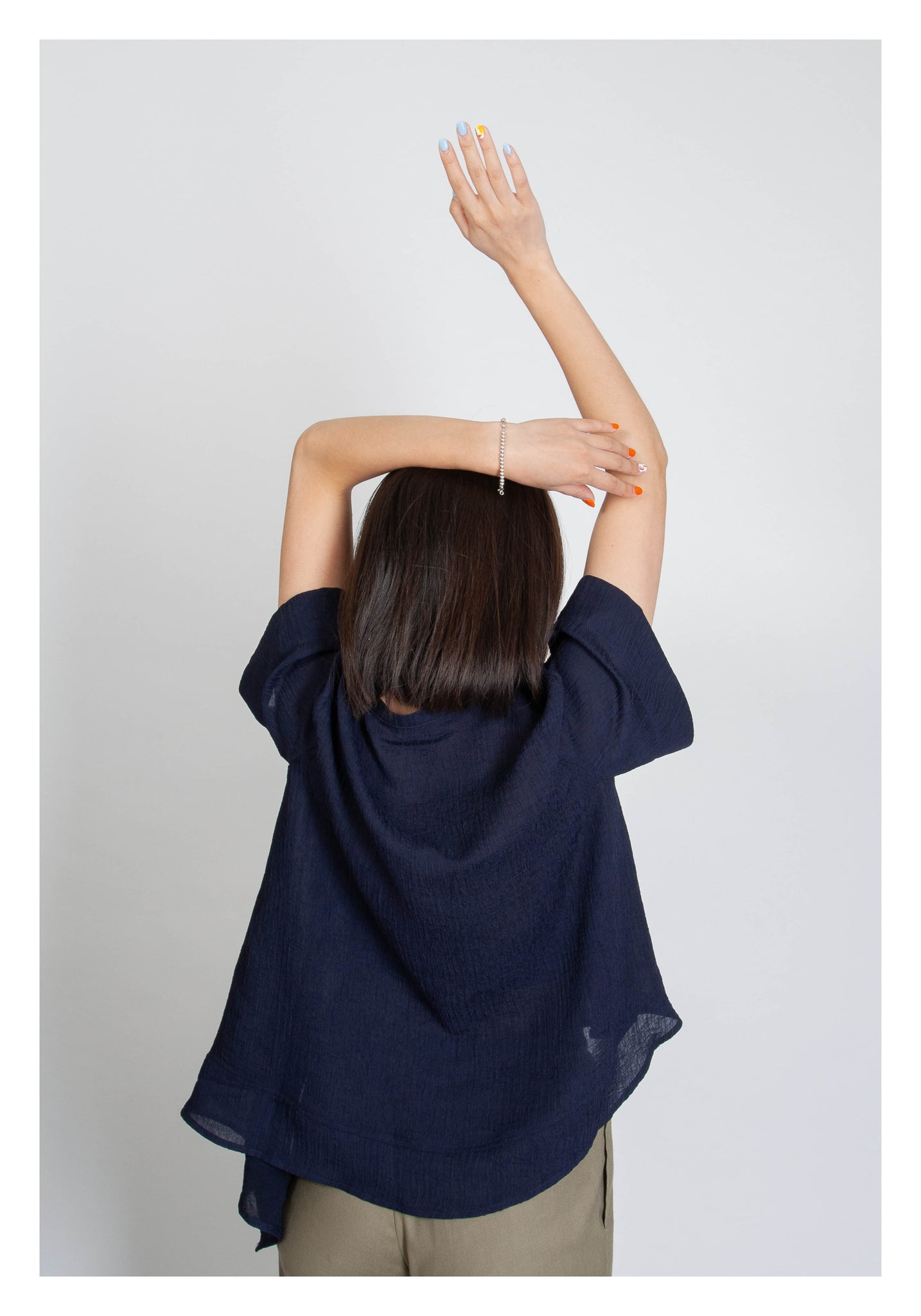 V Neck Side Drape Button Top Navy - whoami