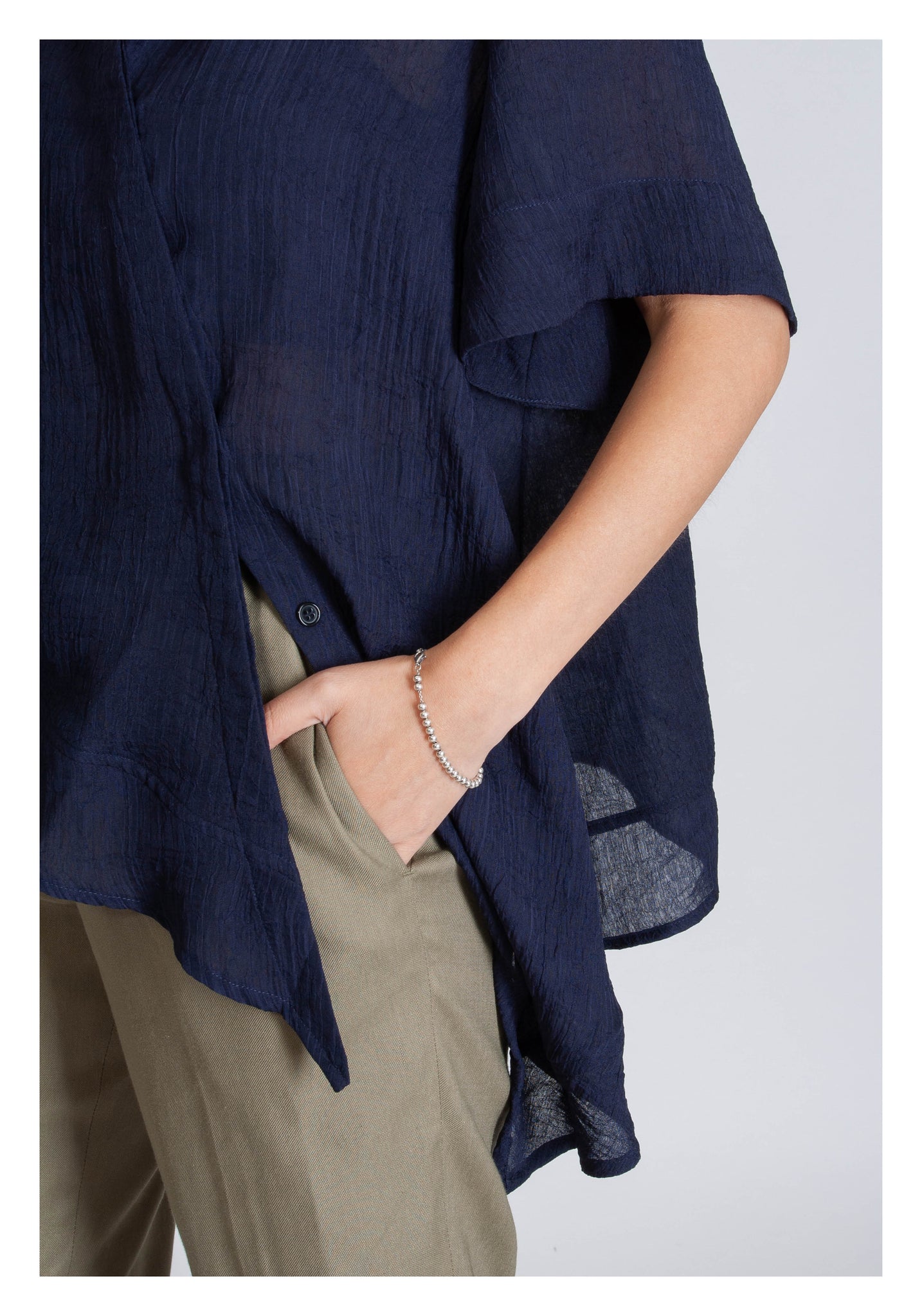 V Neck Side Drape Button Top Navy - whoami