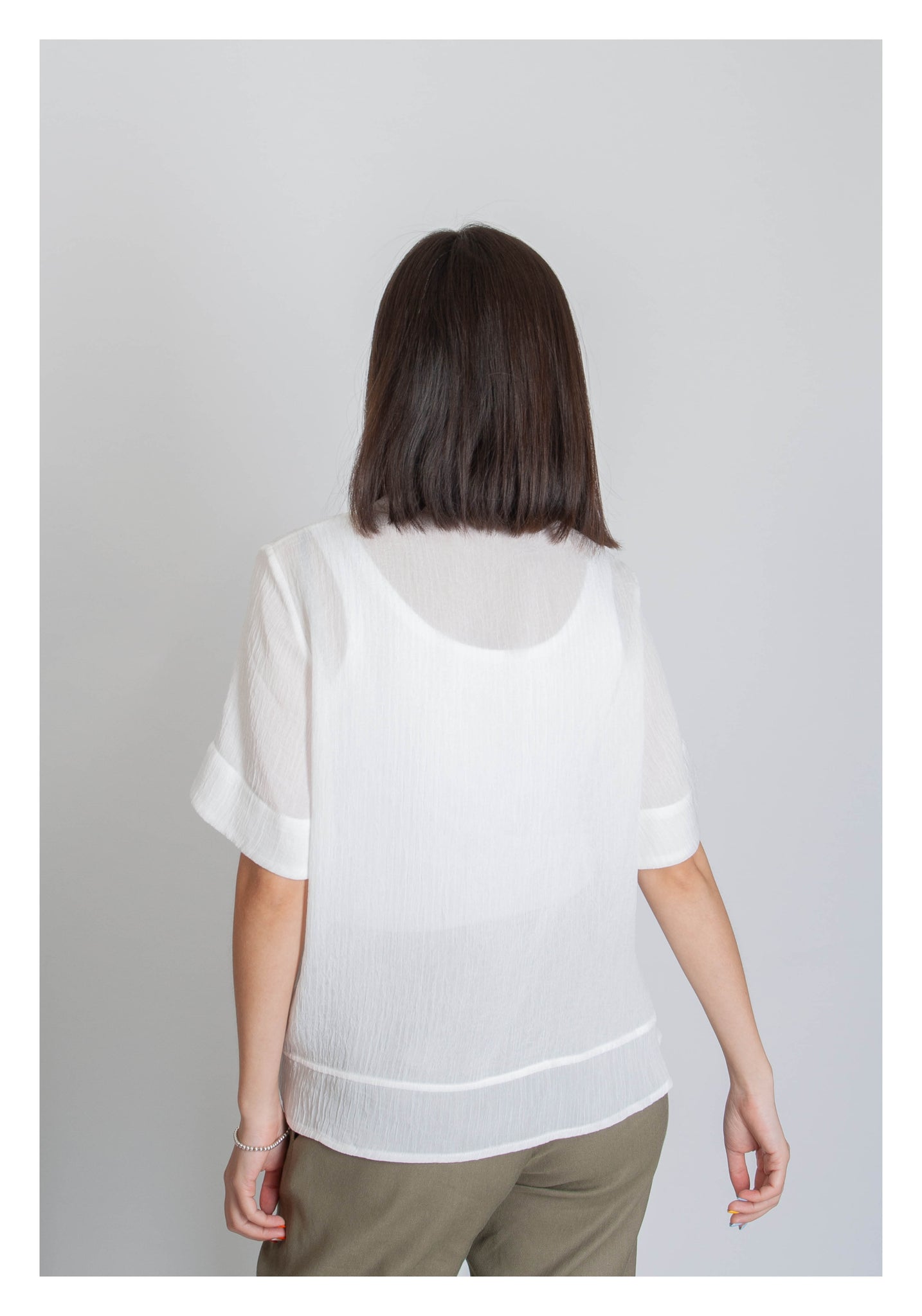 V Neck Side Drape Button Top White - whoami