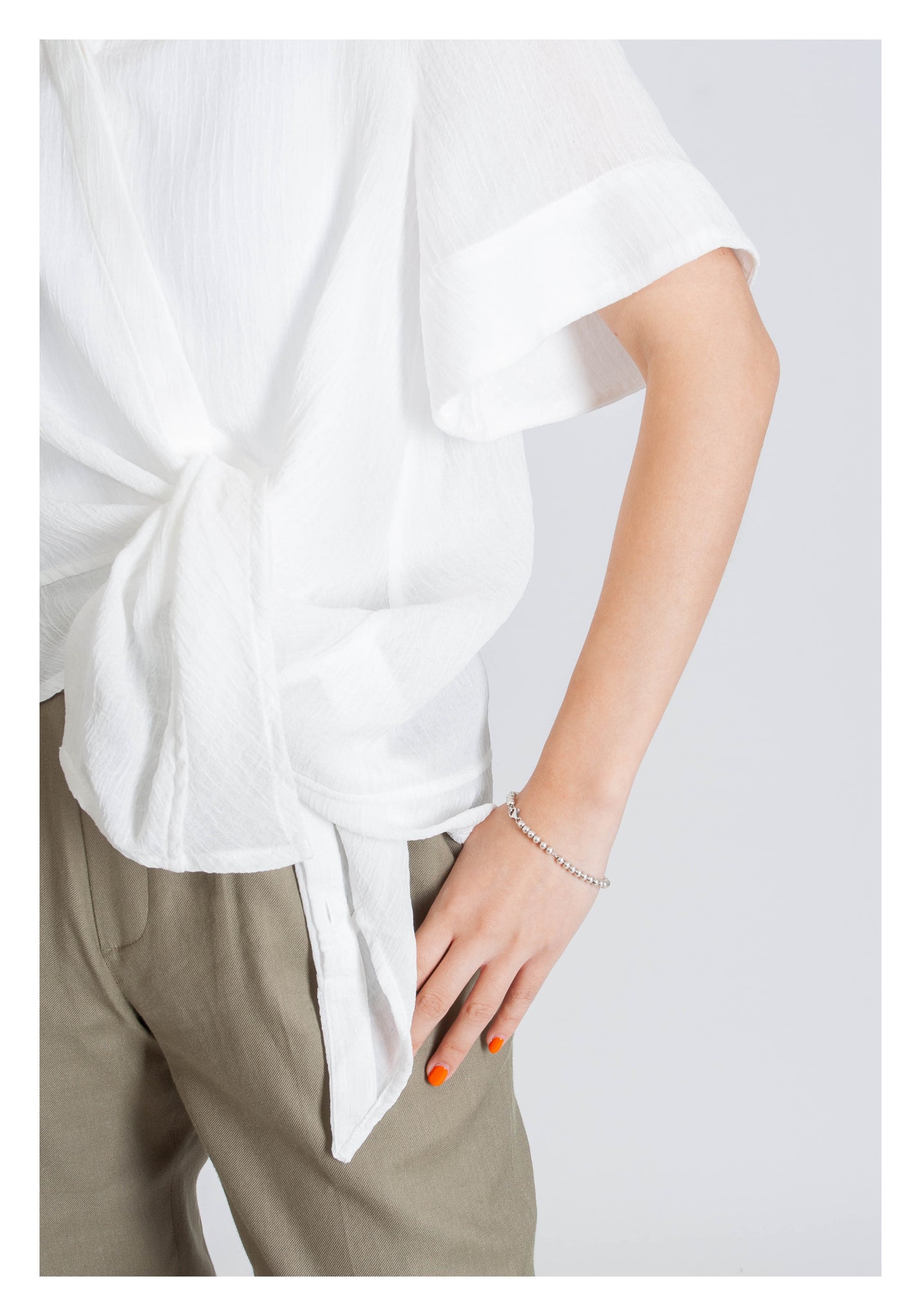 V Neck Side Drape Button Top White - whoami