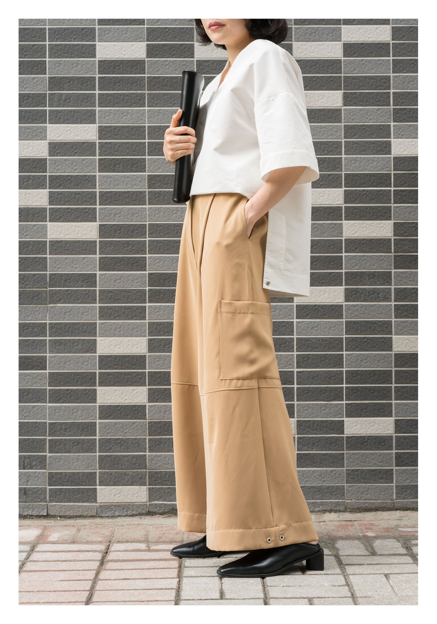 Drape Wide Leg Pants Beige - whoami