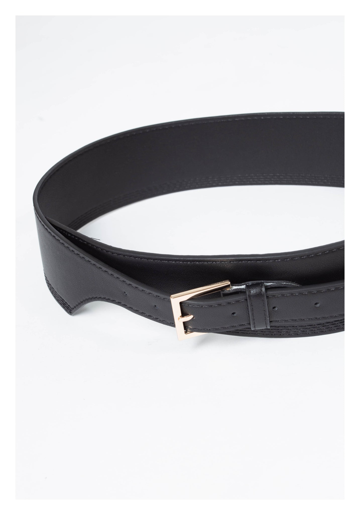 Thick Stitched Buckle Belt Black