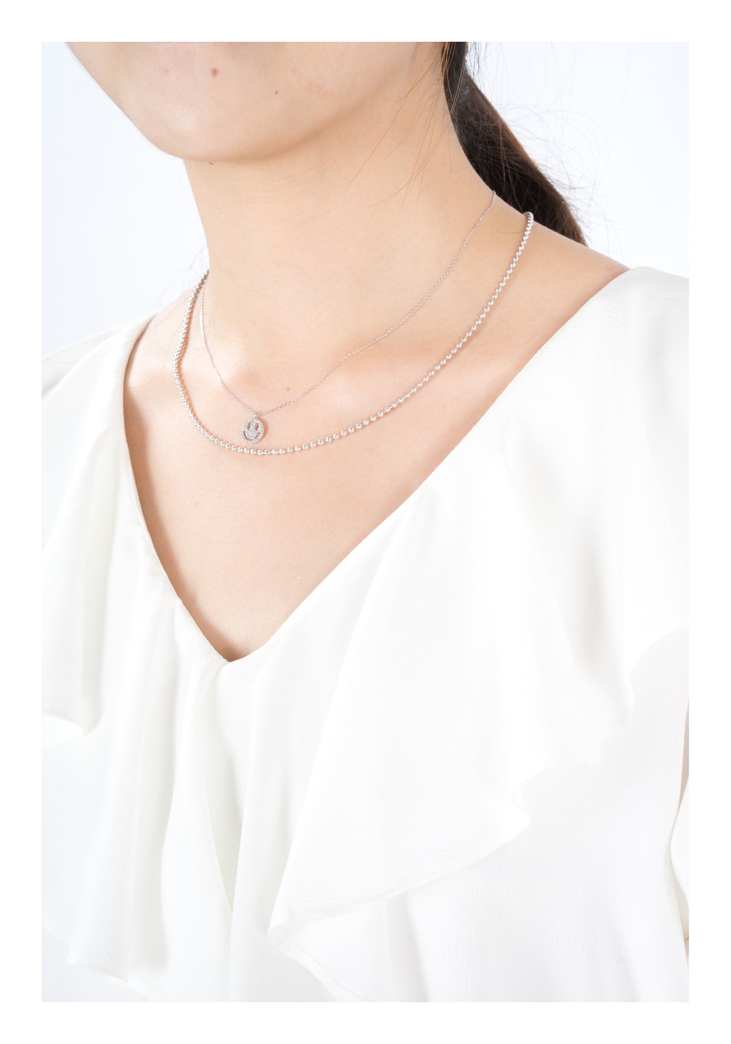 925 Silver Sparkle Smiley Face Necklace - whoami