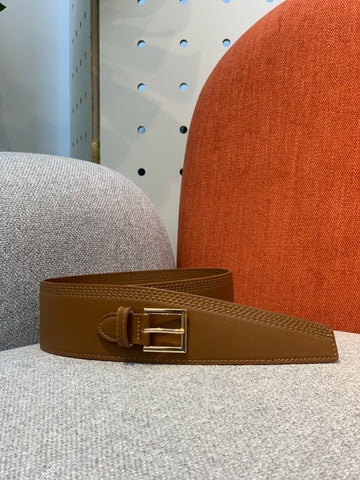 Thick Stitched Buckle Belt Camel