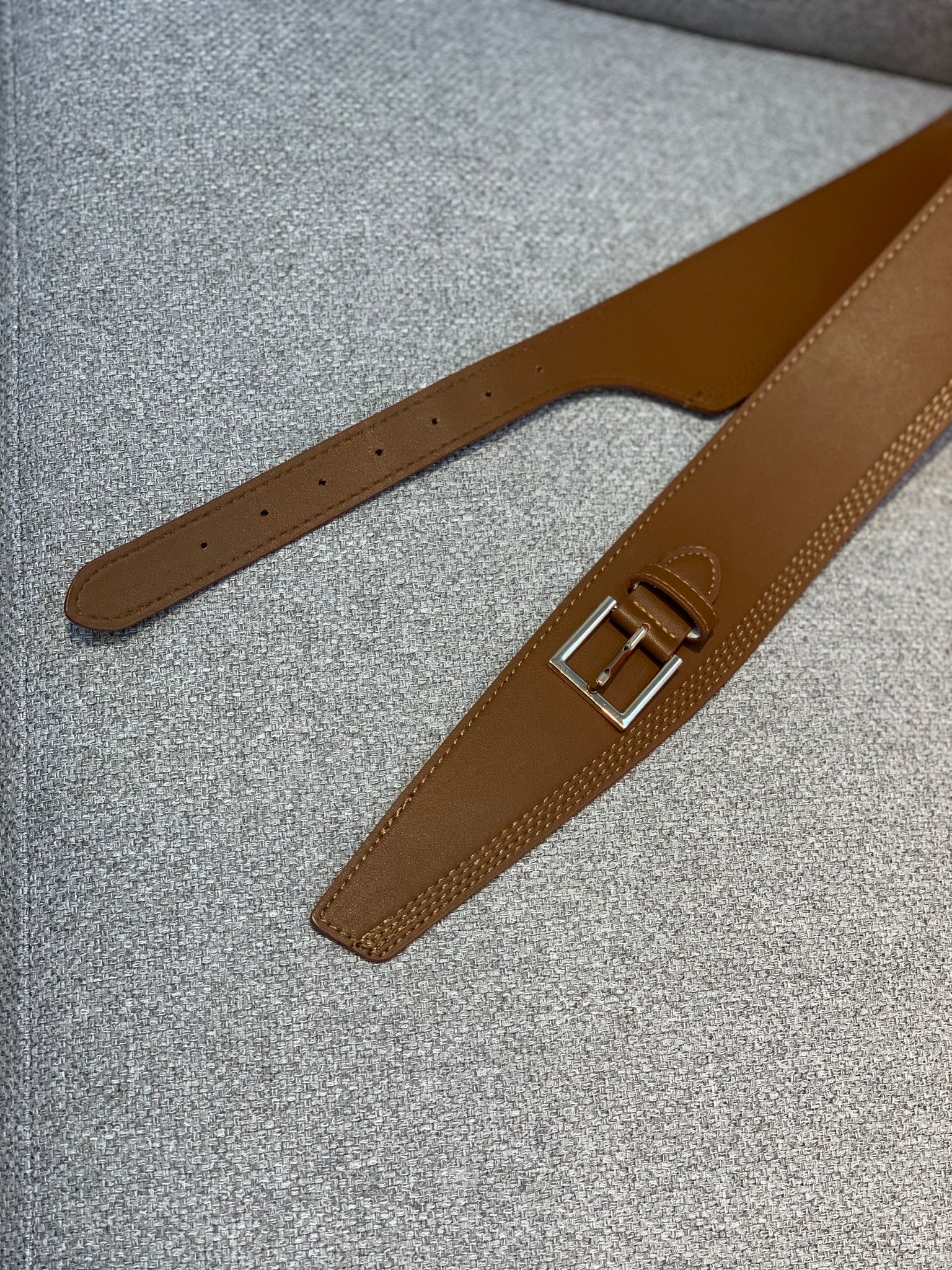 Thick Stitched Buckle Belt Camel