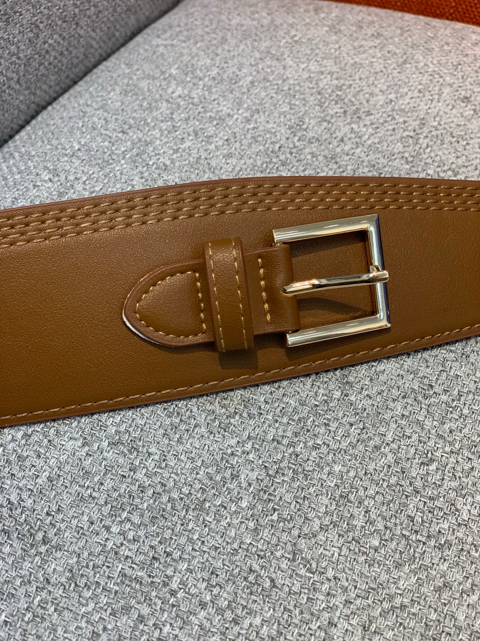 Thick Stitched Buckle Belt Camel