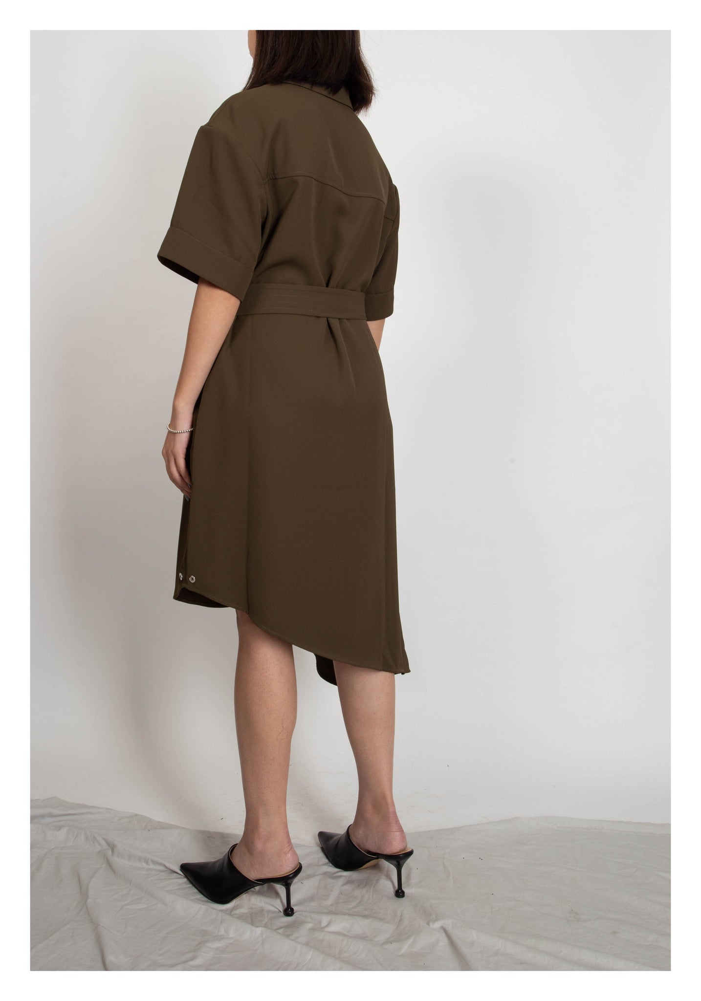 Safari Asymmetrical Hem Dress Military Green - whoami