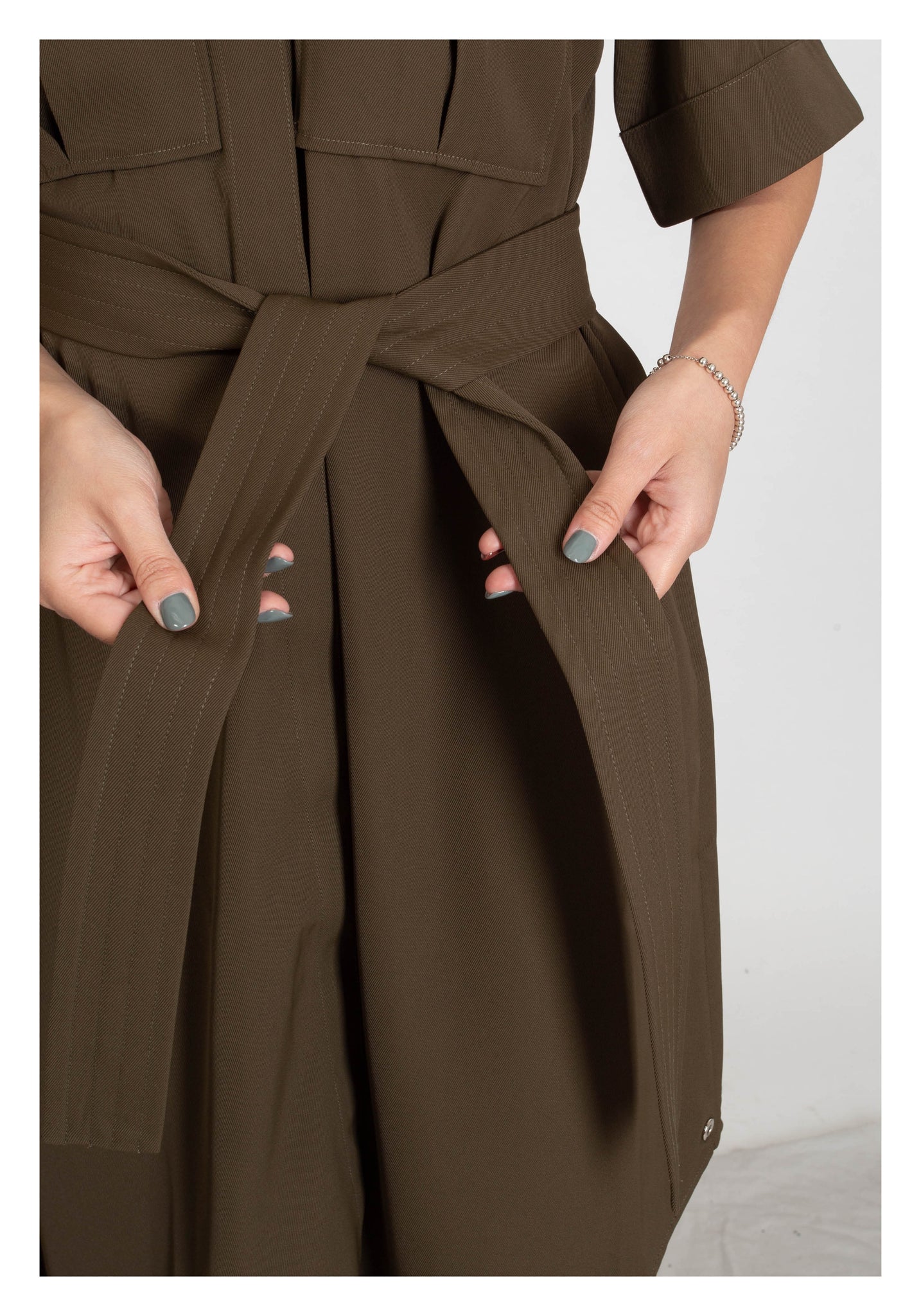 Safari Asymmetrical Hem Dress Military Green - whoami