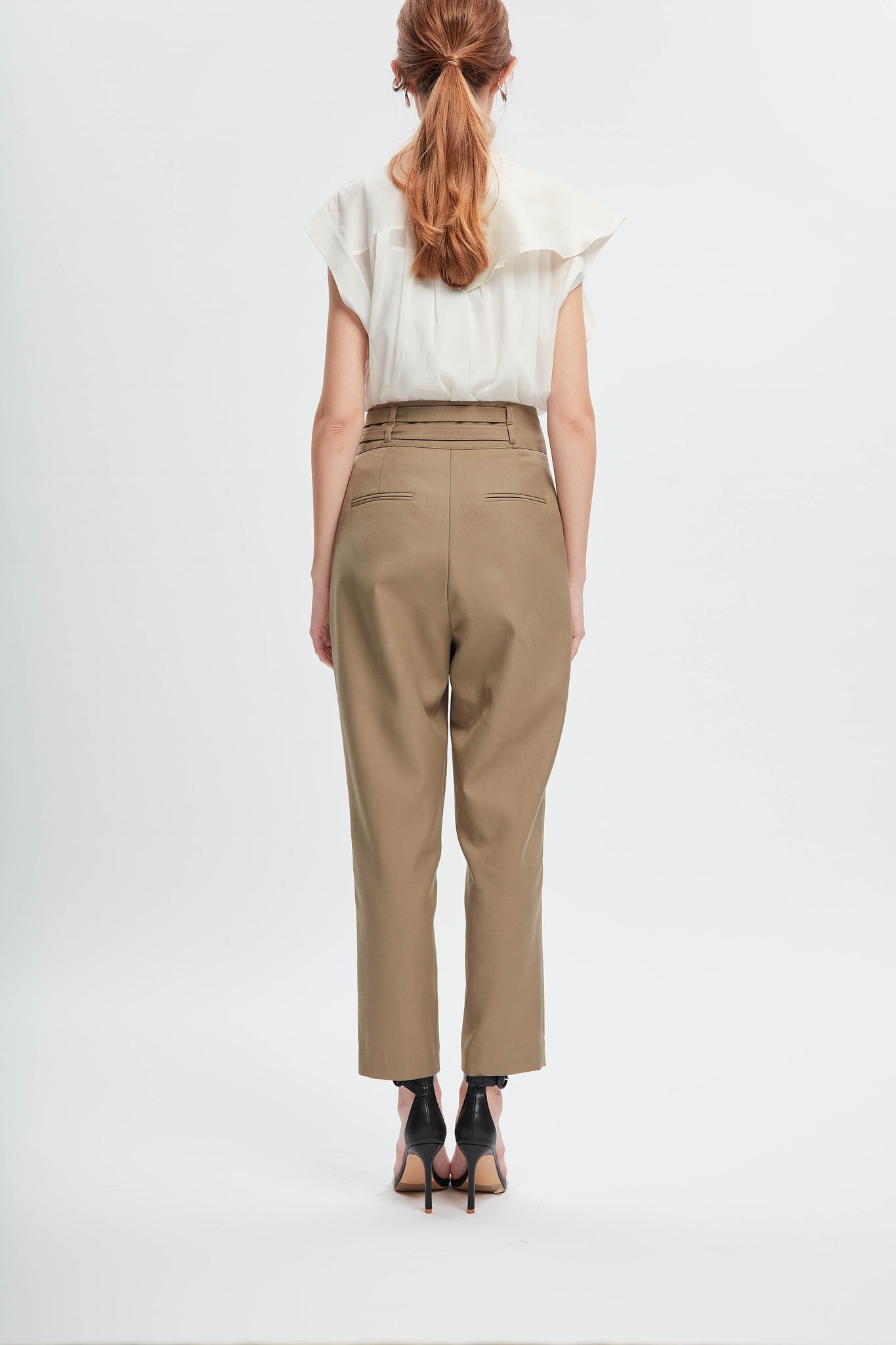 Feminine Double Belted Pants Beige