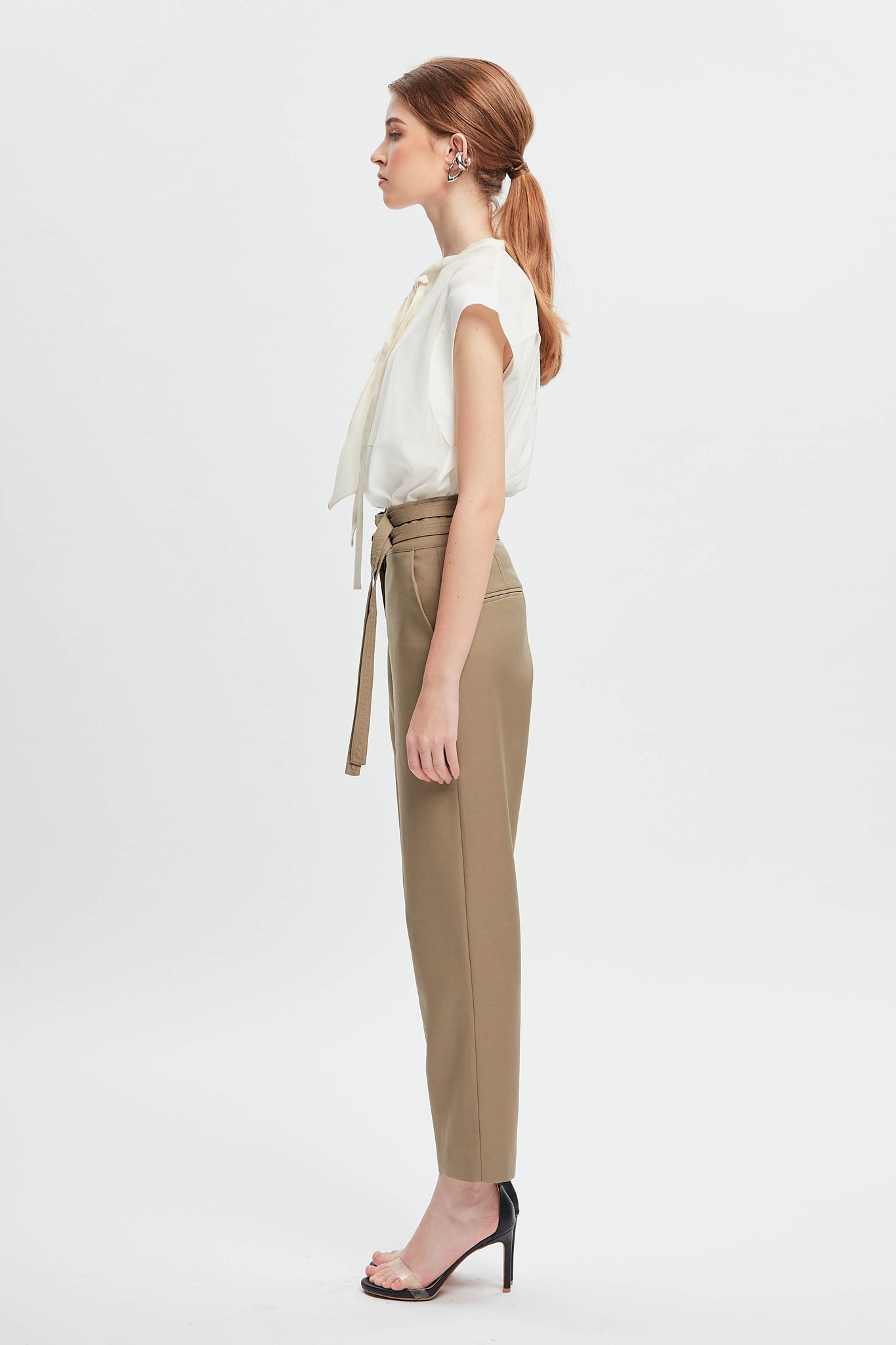 Feminine Double Belted Pants Beige