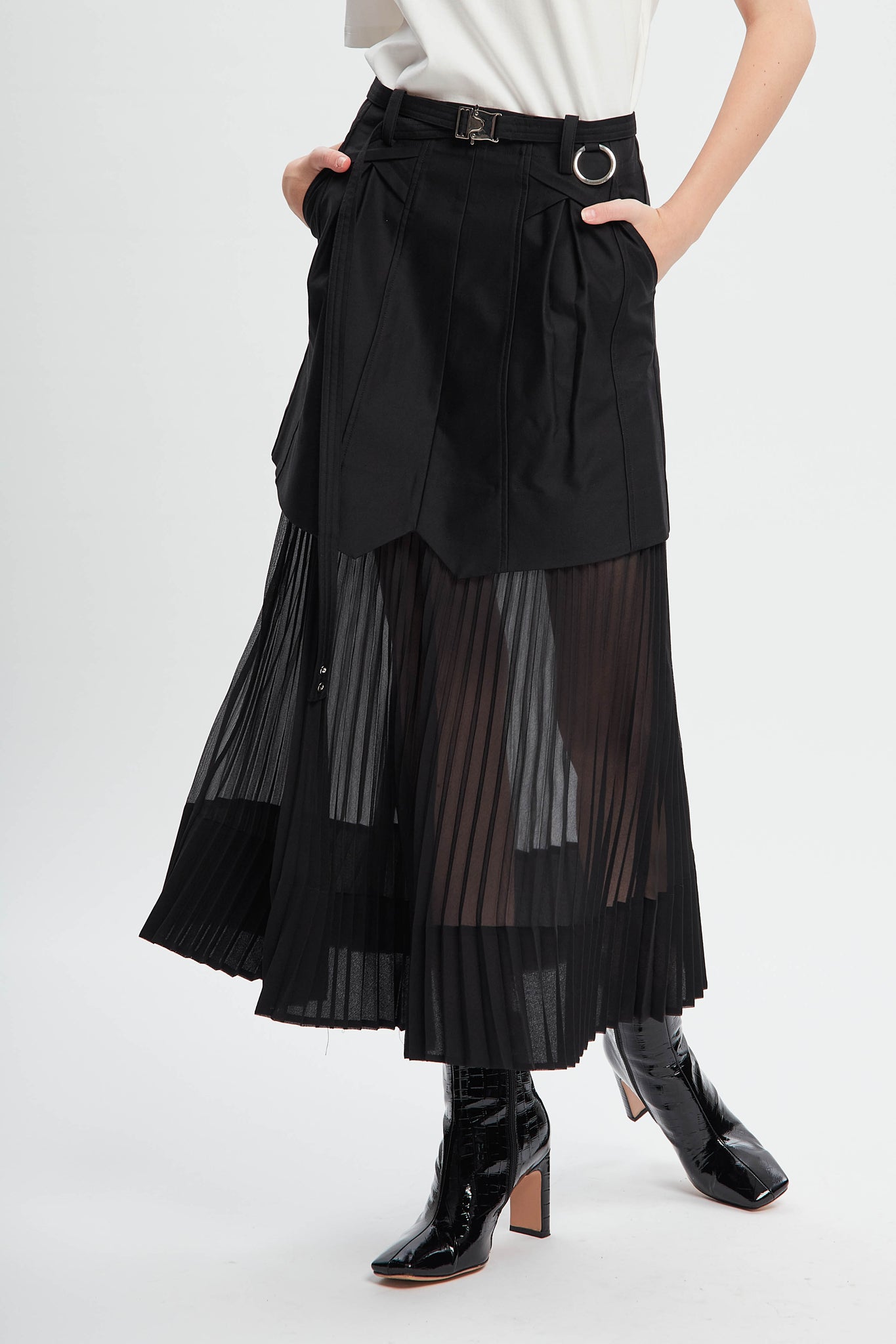 Breathing Pleating Skirt Black