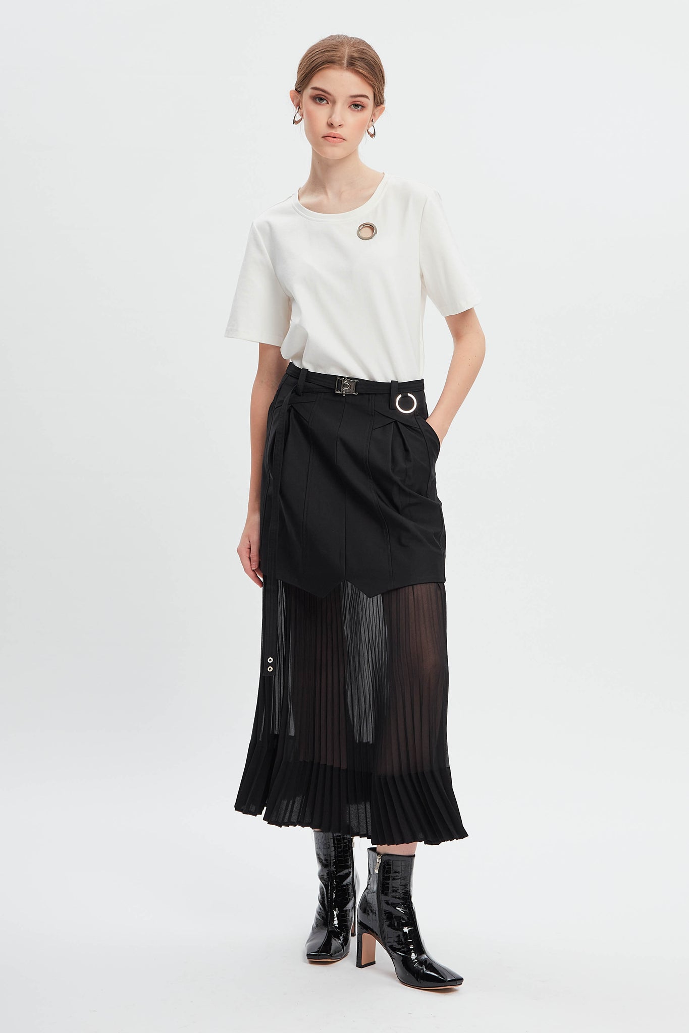 Breathing Pleating Skirt Black