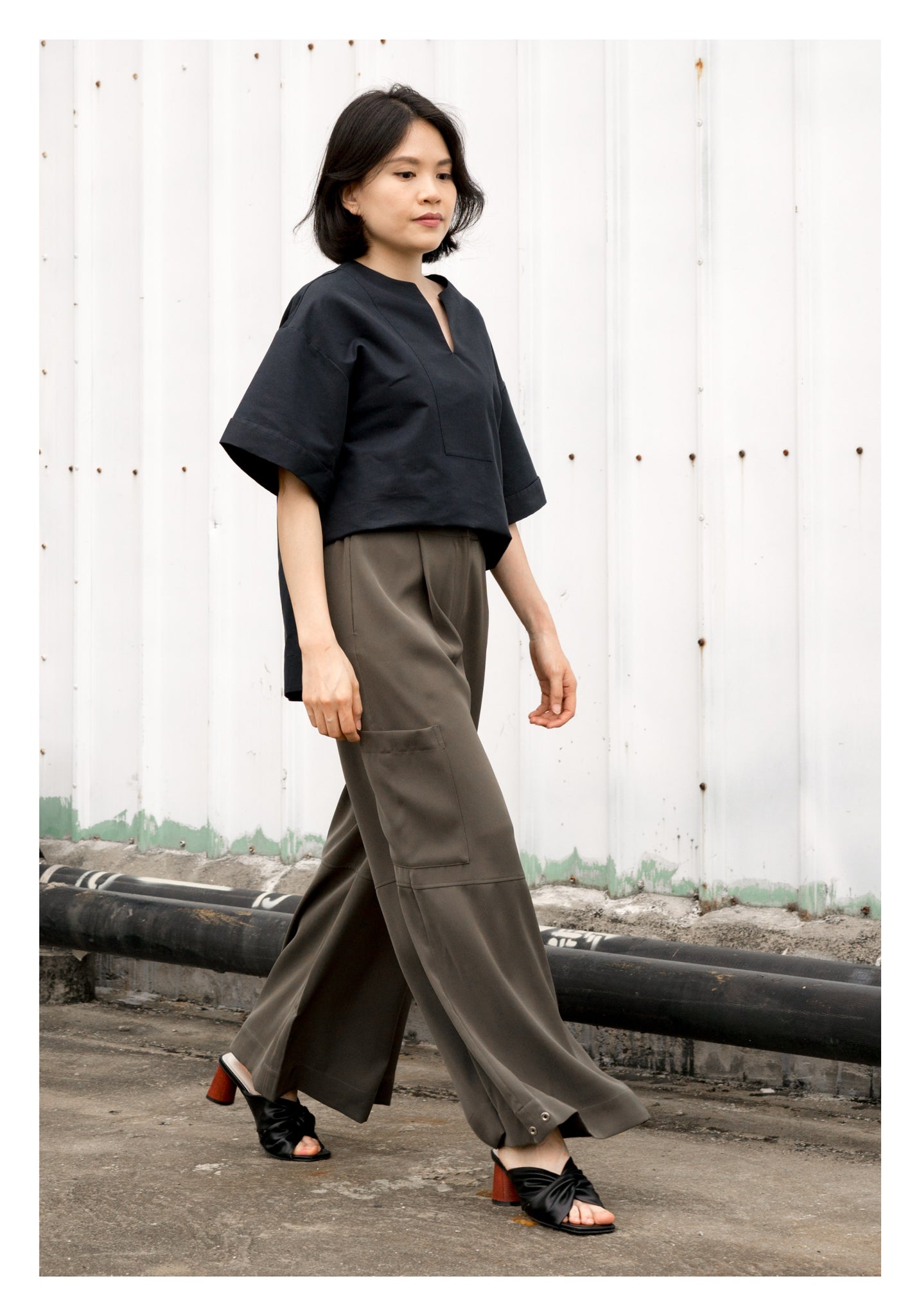 Drape Wide Leg Pants Military Green - whoami