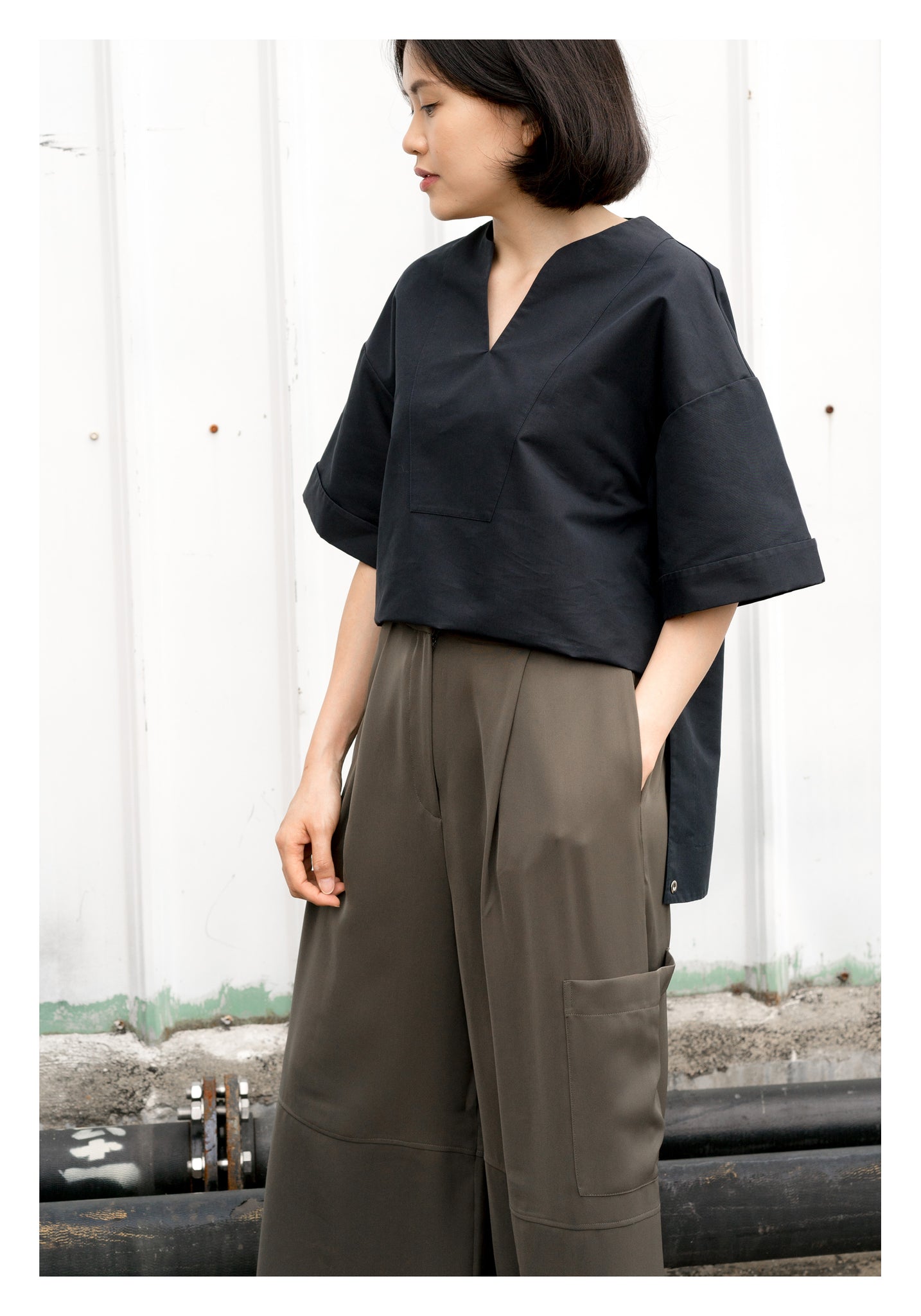 Drape Wide Leg Pants Military Green - whoami