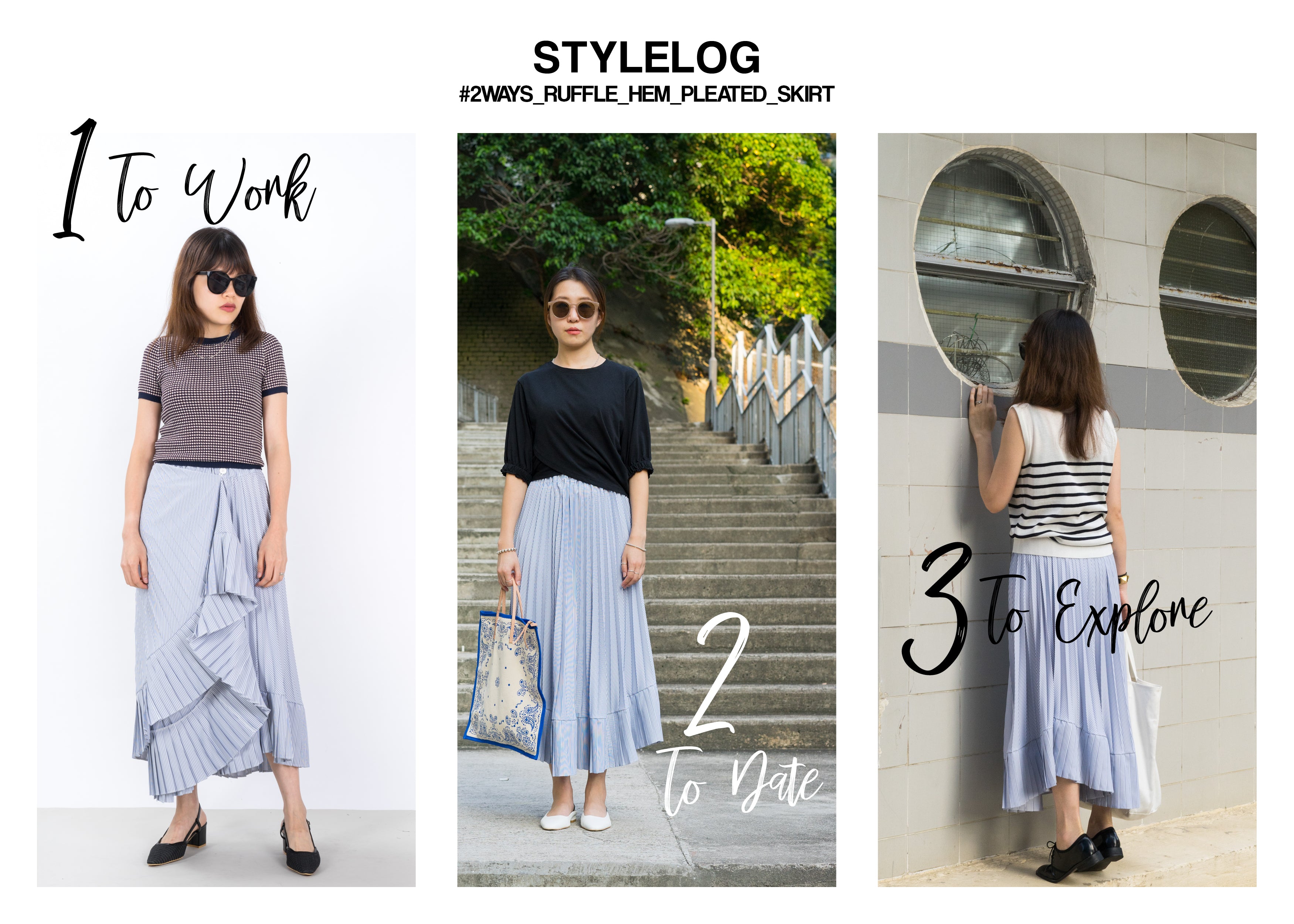 StyleLog - 2 Ways Ruffle Hem Pleated Skirt