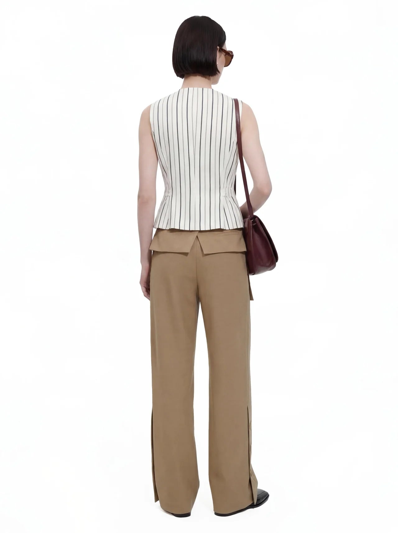 Layers Button Slit Trousers Khaki