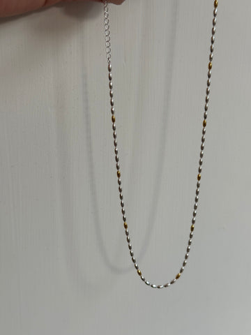 925 Silver Two Tone Oval Classic Beads Necklace 18"