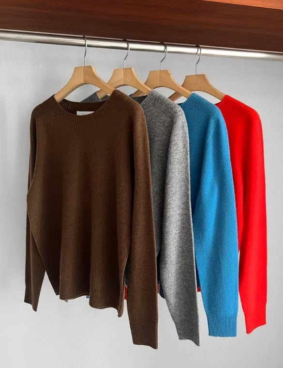 Wholegarment Cashmere Crew Neck Knit Top