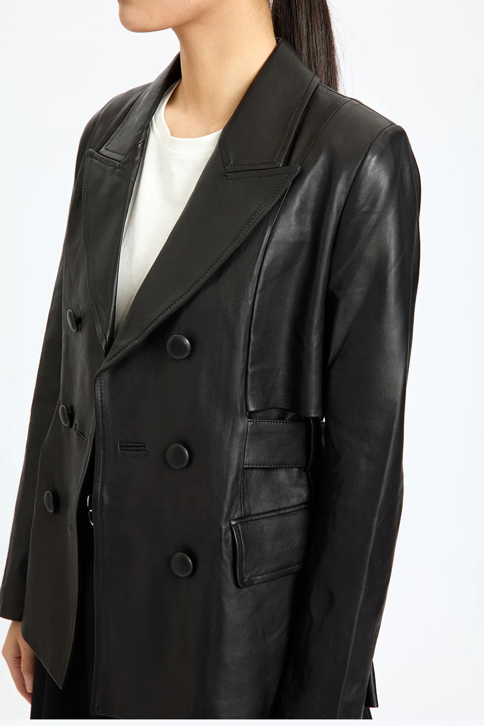 Leather Layers Belted Blazer