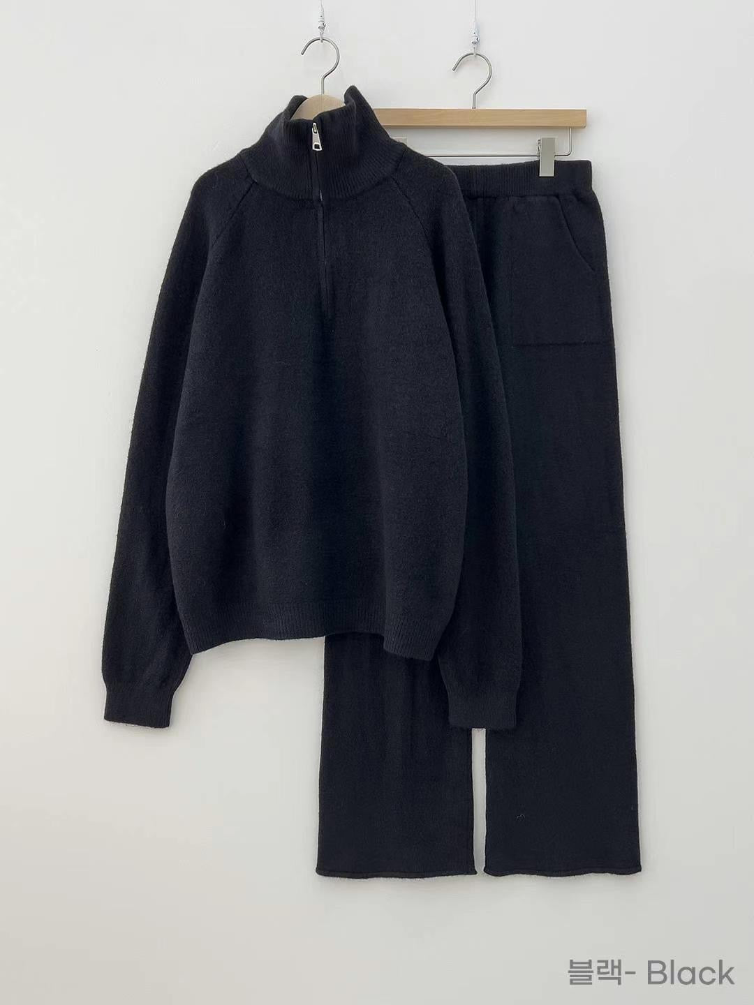 Zipper Wool Pants Set