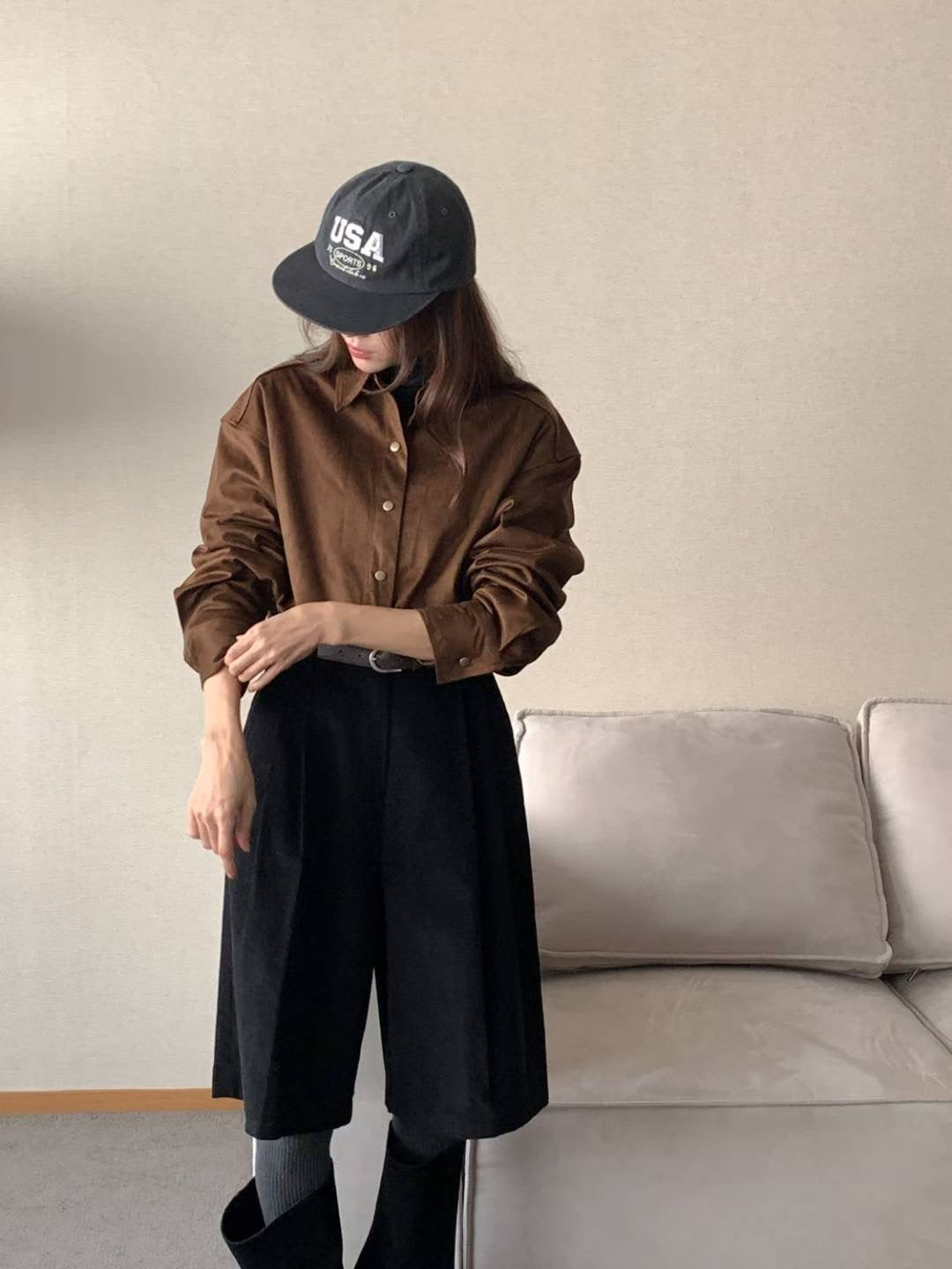 Cropped Suede Shirt