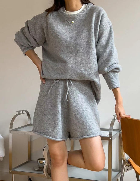 Crew Neck Short Knit Set