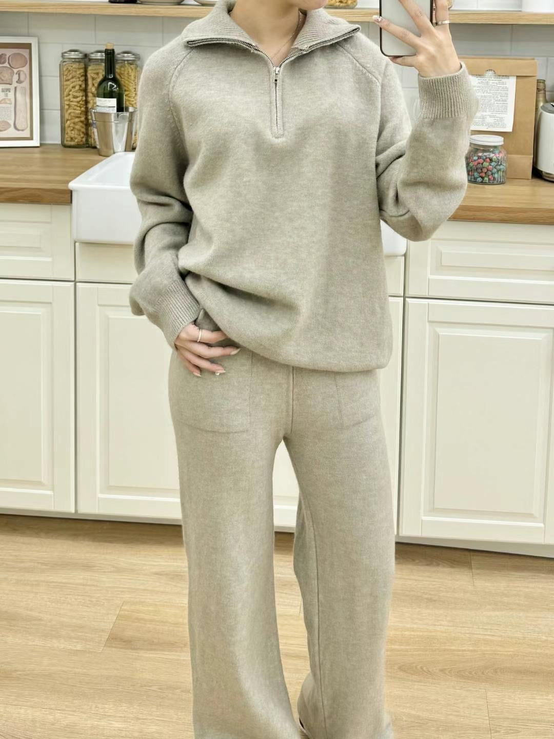 Zipper Wool Pants Set