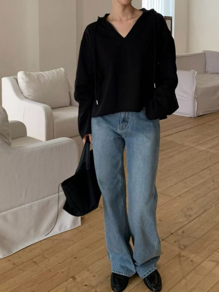 V Neck Boxy Hoodies