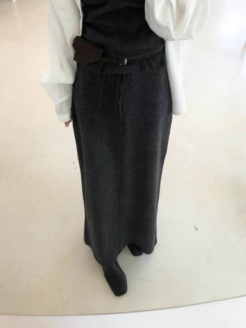 drawstring Long Wool Skirt