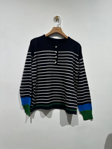 Button Stripe Knit Top