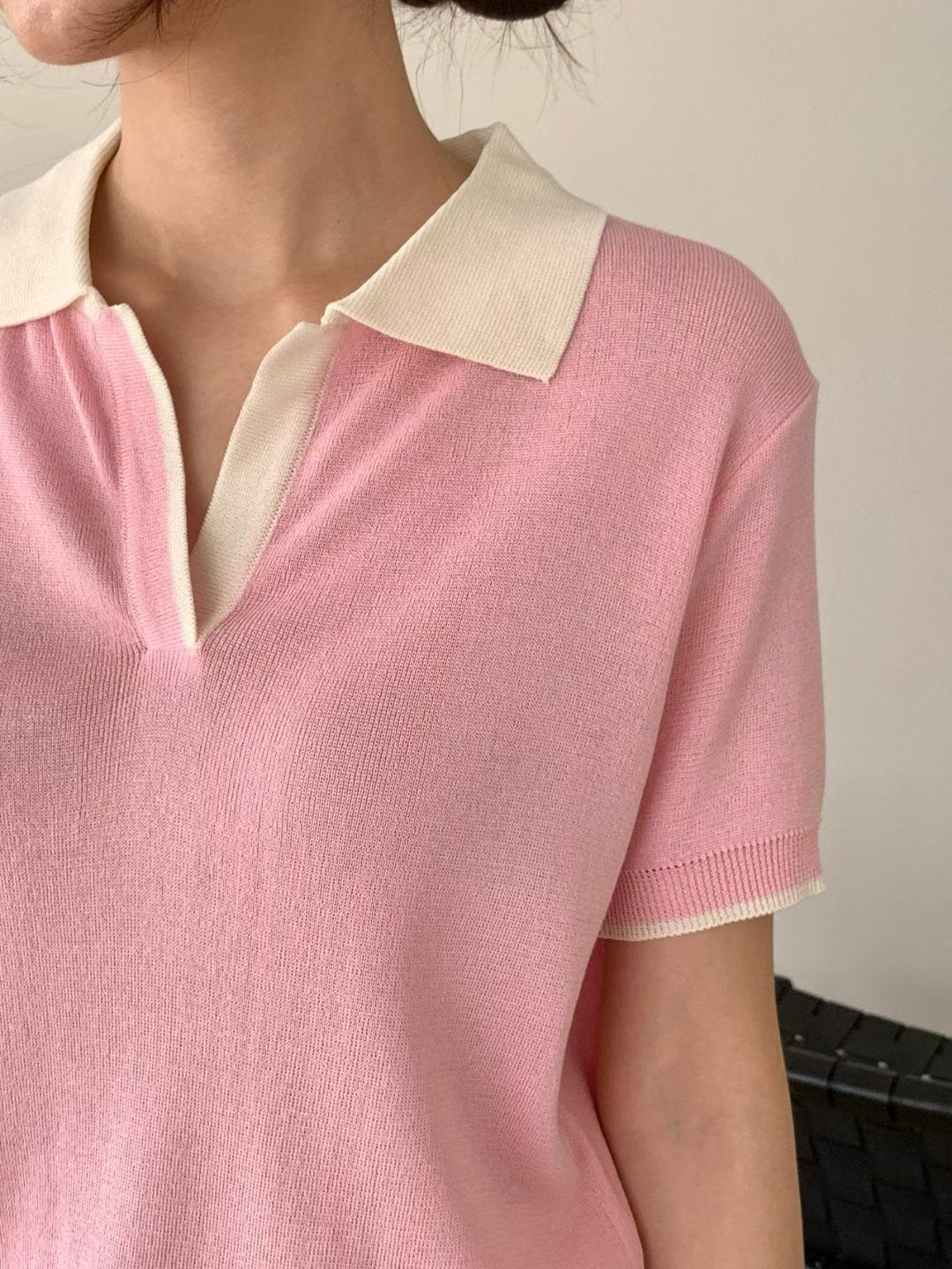 Two Tone Colour Polo Knit Top